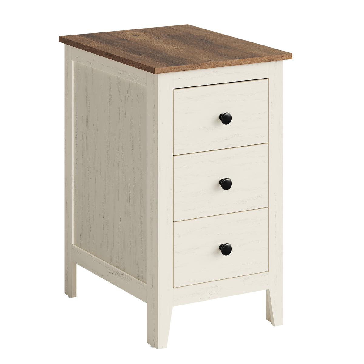 Farmhouse Nightstand with 3 Drawers, Deep Storage End Table, 14.2 x 18.9 x 24.8 Inches, White