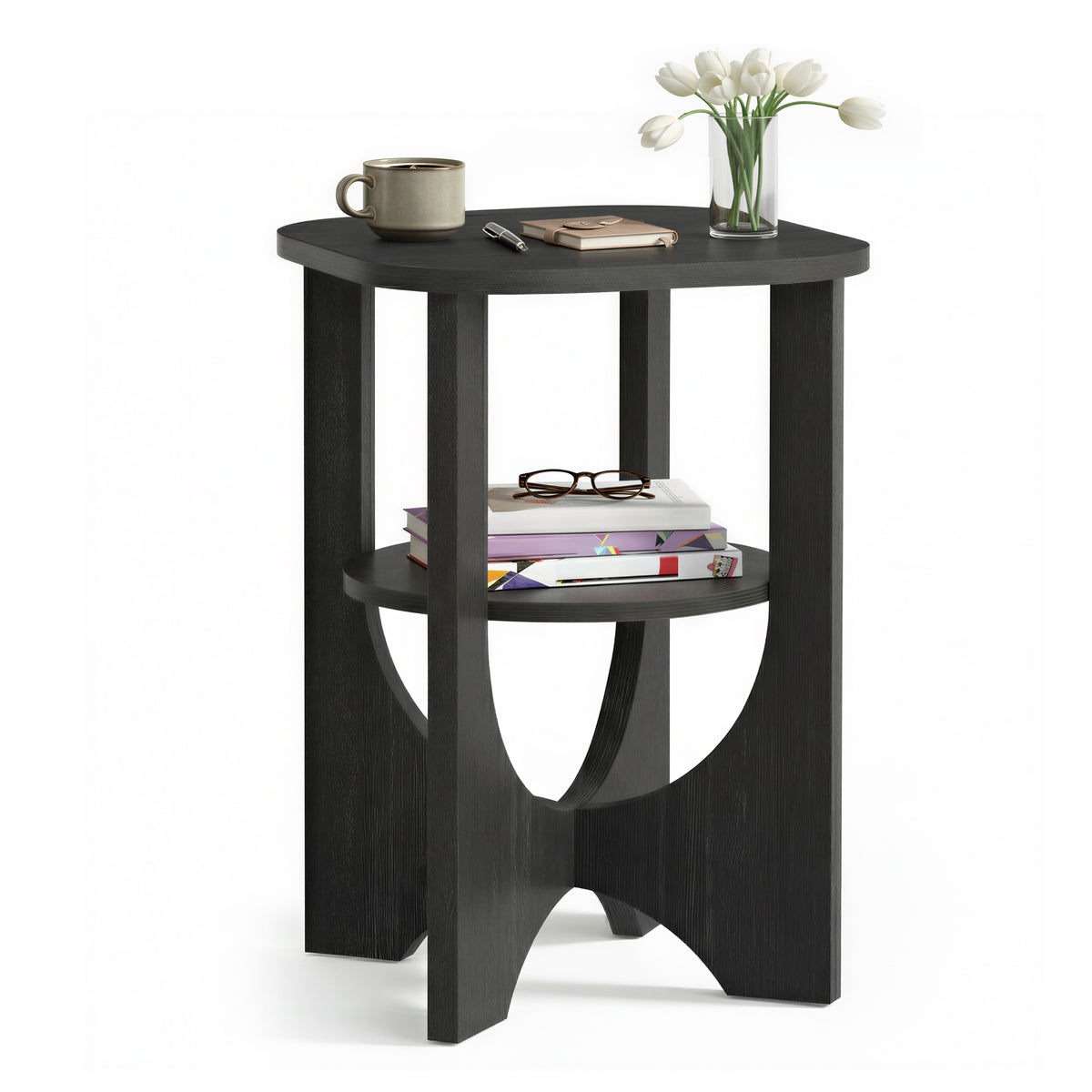 2 Tier Small Side End Table, Nightstand with Lower Shelf for Small Spaces, Living Room, Bedroom, Charcoal Gray