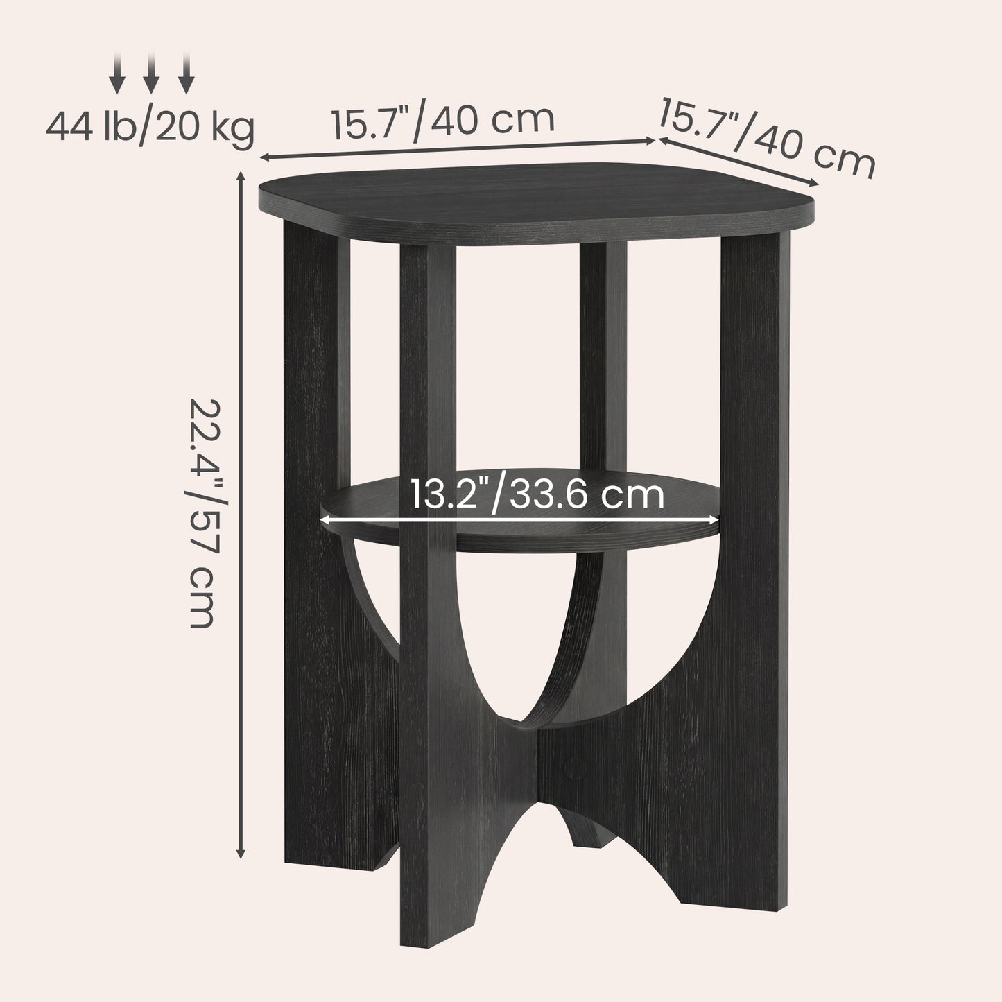 2 Tier Small Side End Table, Nightstand with Lower Shelf for Small Spaces, Living Room, Bedroom, Charcoal Gray
