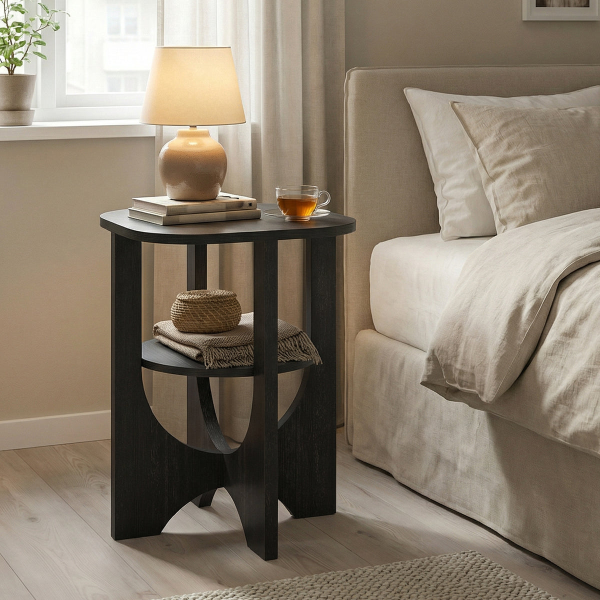 2 Tier Small Side End Table, Nightstand with Lower Shelf for Small Spaces, Living Room, Bedroom, Charcoal Gray