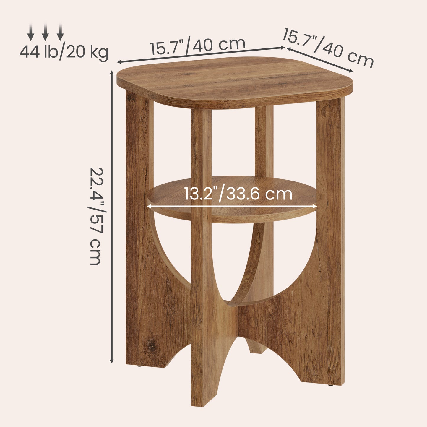 2-Tier Side Table, Small Accent End Table with Lower Shelf, Nightstand for Living Room Bedroom, Space-Saving, Honey Brown