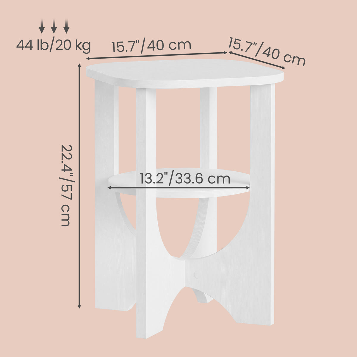 2 Tier Small Side End Table, Nightstand with Lower Shelf for Small Spaces, Living Room, Bedroom, White