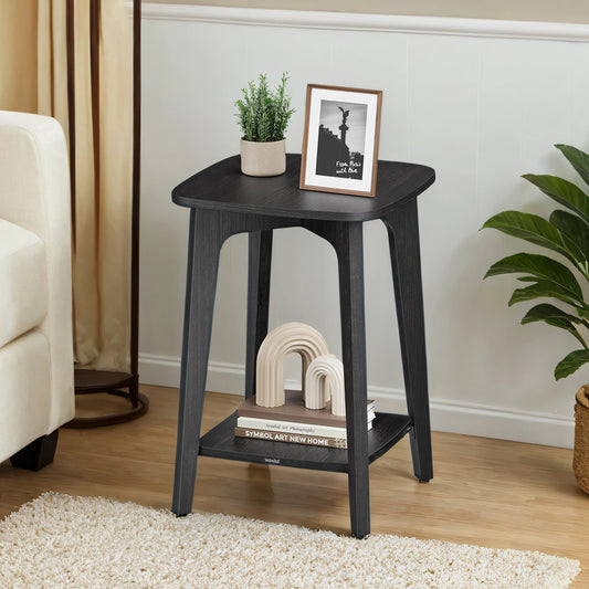 Modern Square Side Table with Lower Shelf, Space-Saving 2-Tier End Table, Nightstand, 15.7" Small Accent Table, Charcoal Gray