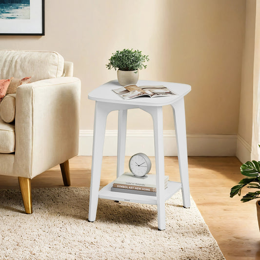 Modern Square Side Table with Lower Shelf, 2-Tier Space-Saving End Table, Nightstand, 15.7" Compact Accent Table, Cloud White