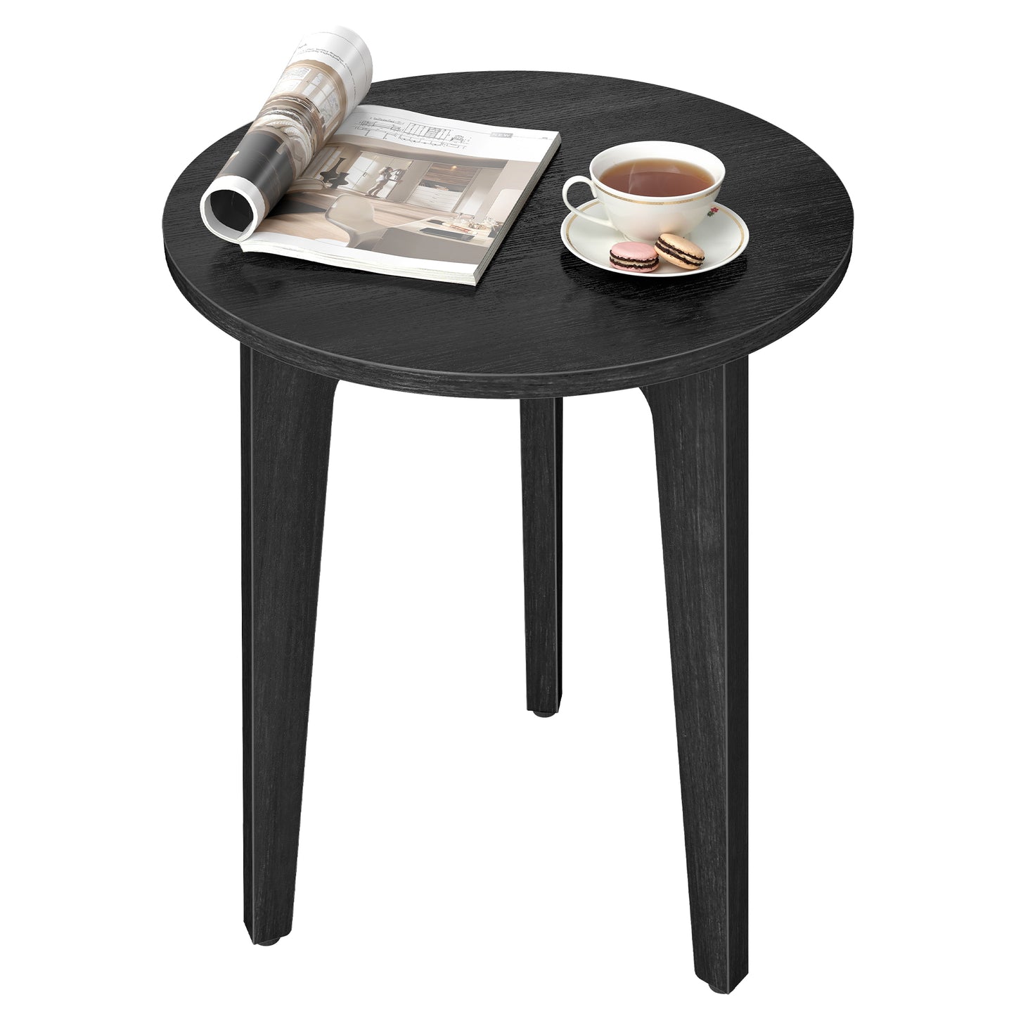 Round Side Table with Tapered Legs, Small End Table Nightstand for Living Room Bedroom, Compact Tabletop for Small Spaces, Mid-Century Style, Charcoal Gray