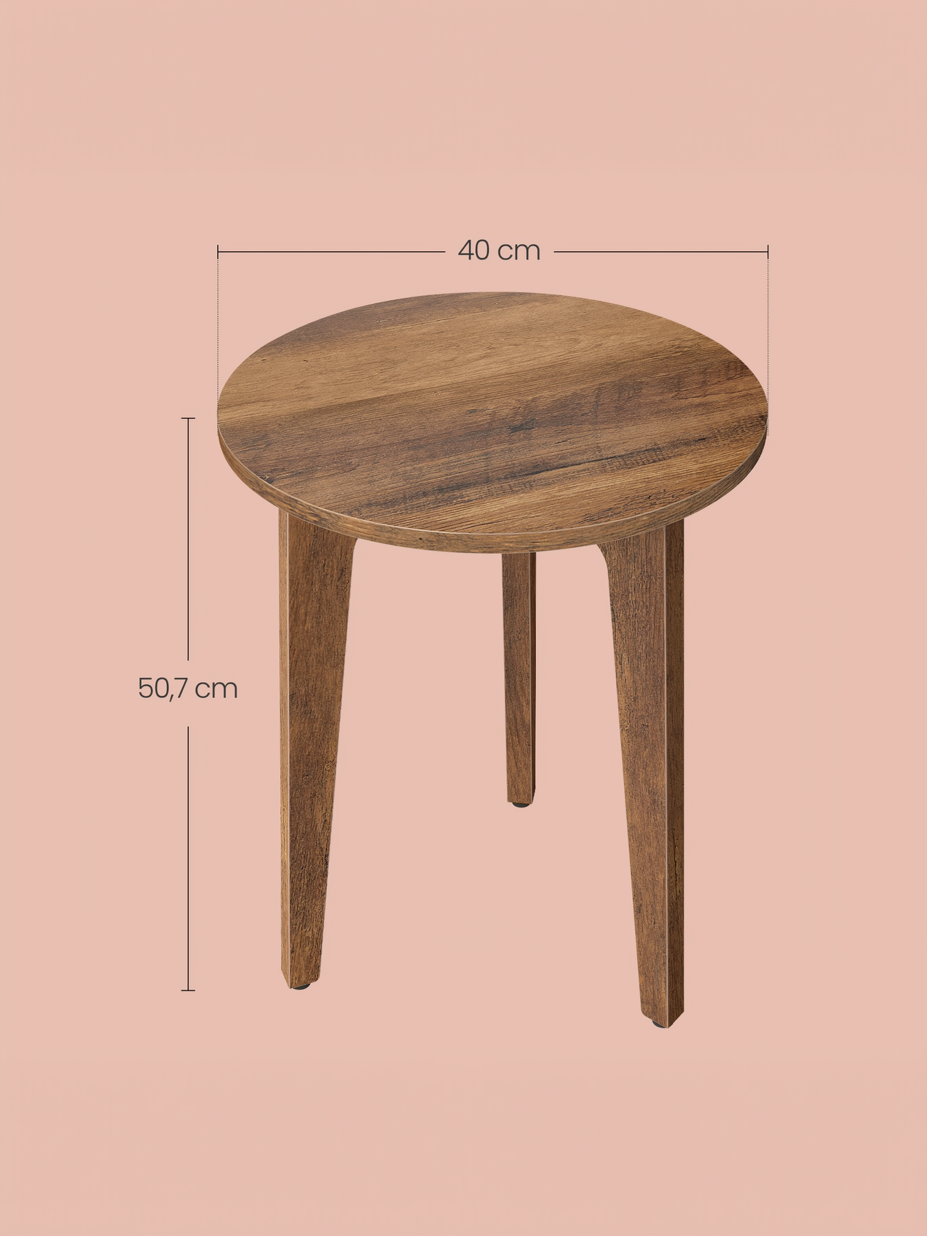 Round End Table for Living Room and Bedroom, Tapered Legs with Curved Design, Compact Nightstand for Small Spaces, Honey Brown