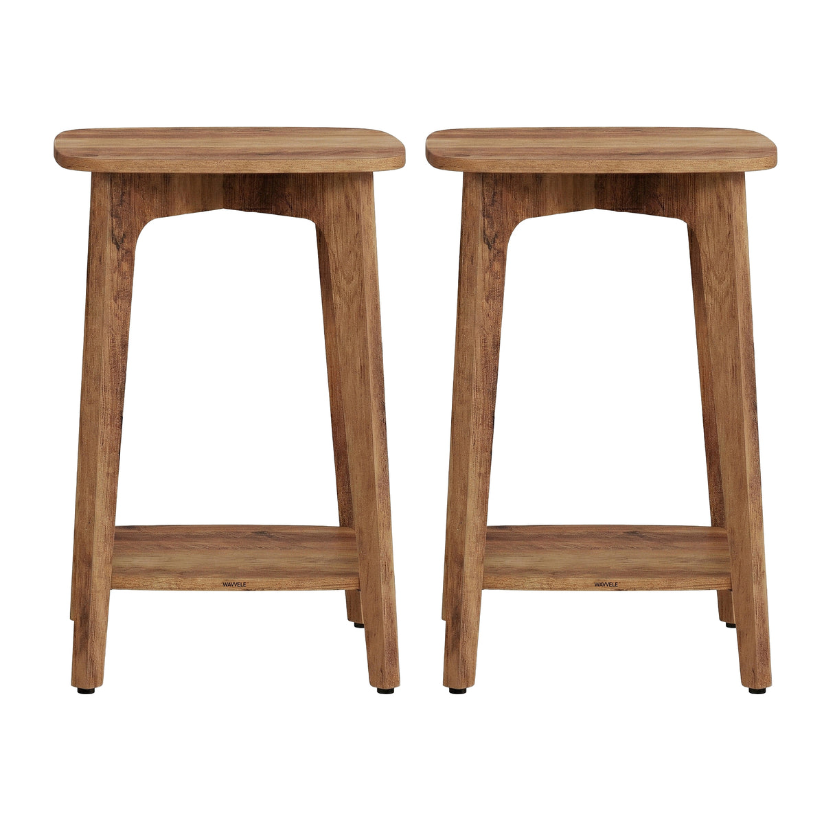 LEDREM Small End Tables, Set of 2, Side Tables with Lower Shelf, Nightstands for Living Room, Bedroom, Brown