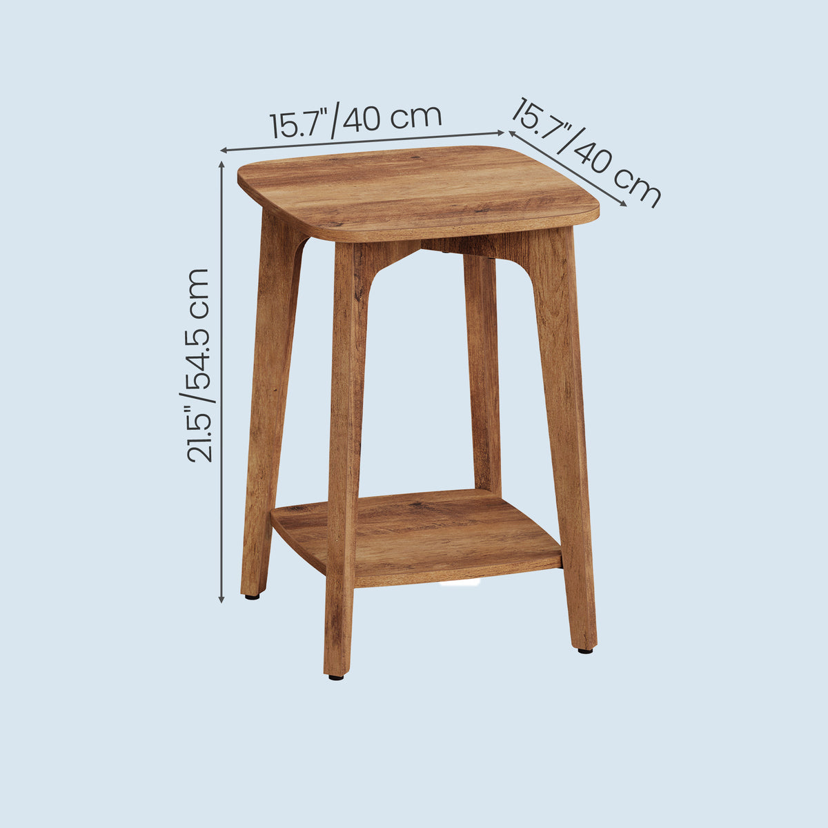 LEDREM Small End Tables, Set of 2, Side Tables with Lower Shelf, Nightstands for Living Room, Bedroom, Brown