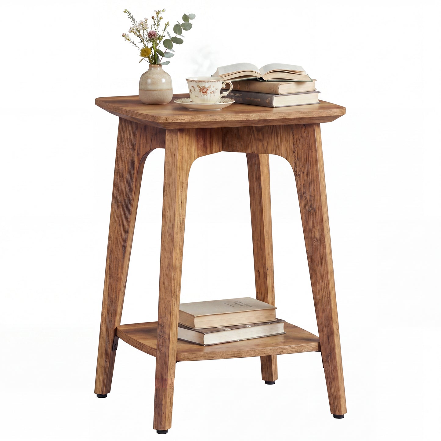 Small End Table, Side Table with Lower Shelf, Nightstand for Living Room, Bedroom, Brown