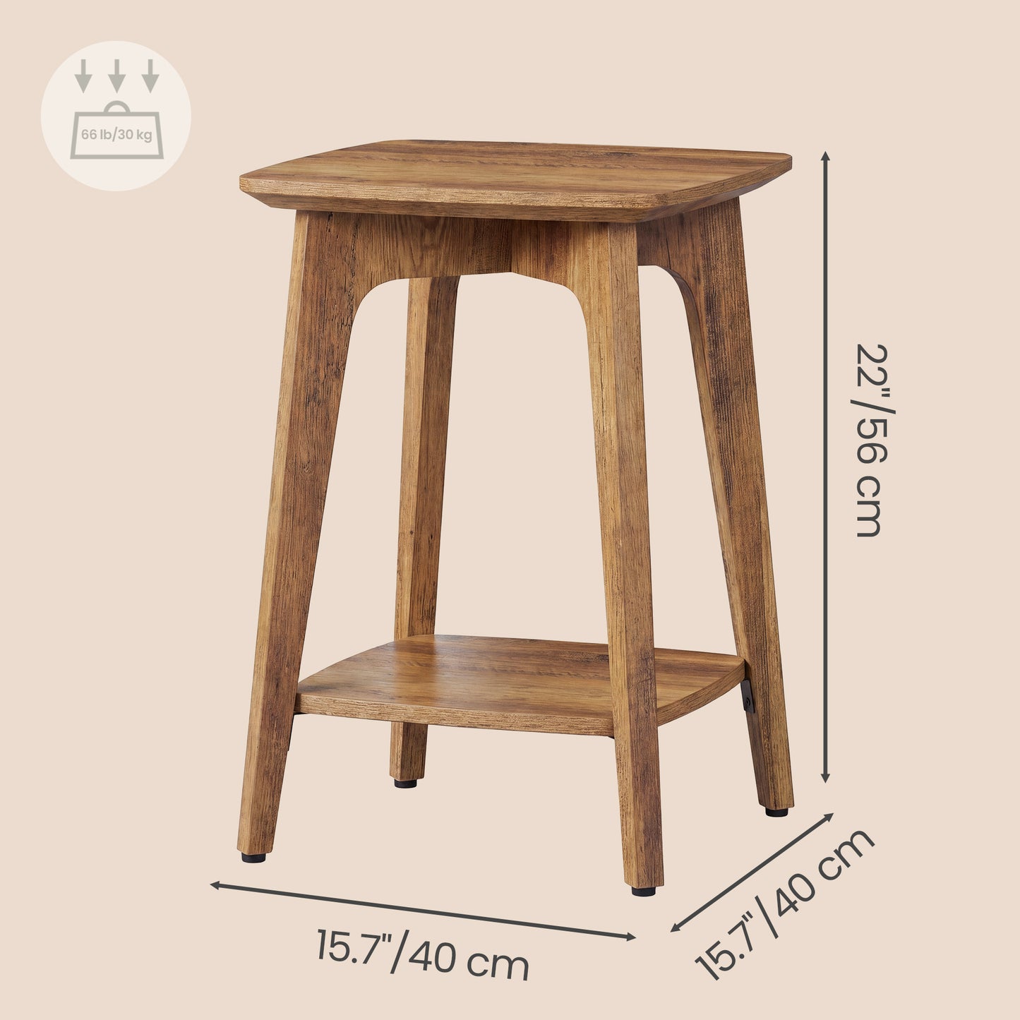 Small End Table, Side Table with Lower Shelf, Nightstand for Living Room, Bedroom, Brown
