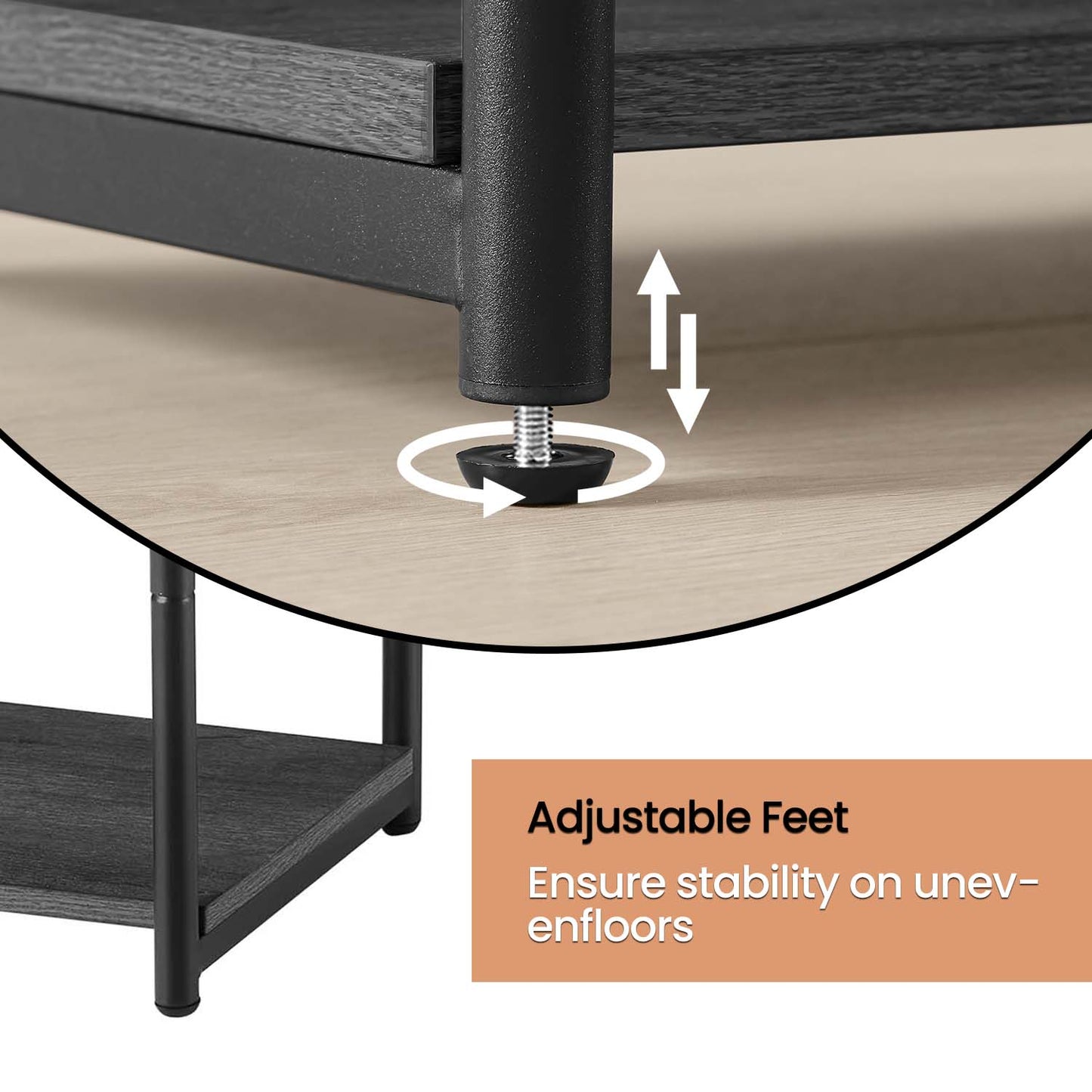 Set of 2 Slim Side Tables with Adjustable Feet, 15.2 Inch Small End Tables for Living Room Bedroom, Misty Gray and Black