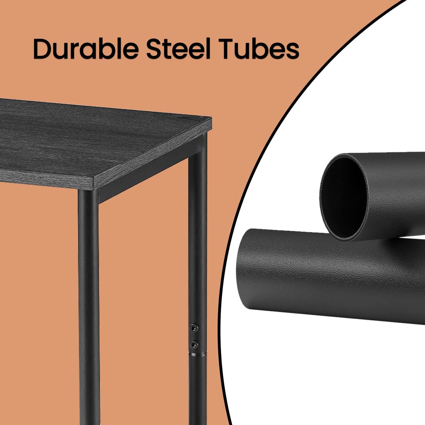 Set of 2 Slim Side Tables with Adjustable Feet, 15.2 Inch Small End Tables for Living Room Bedroom, Misty Gray and Black