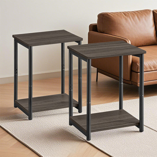 Side Tables Set of 2, Slim Industrial End Tables with Storage Shelf, Sturdy Steel Frame & Particleboard, Multi-Use for Living Room，Bedroom，Office, Chestnut Brown & Black