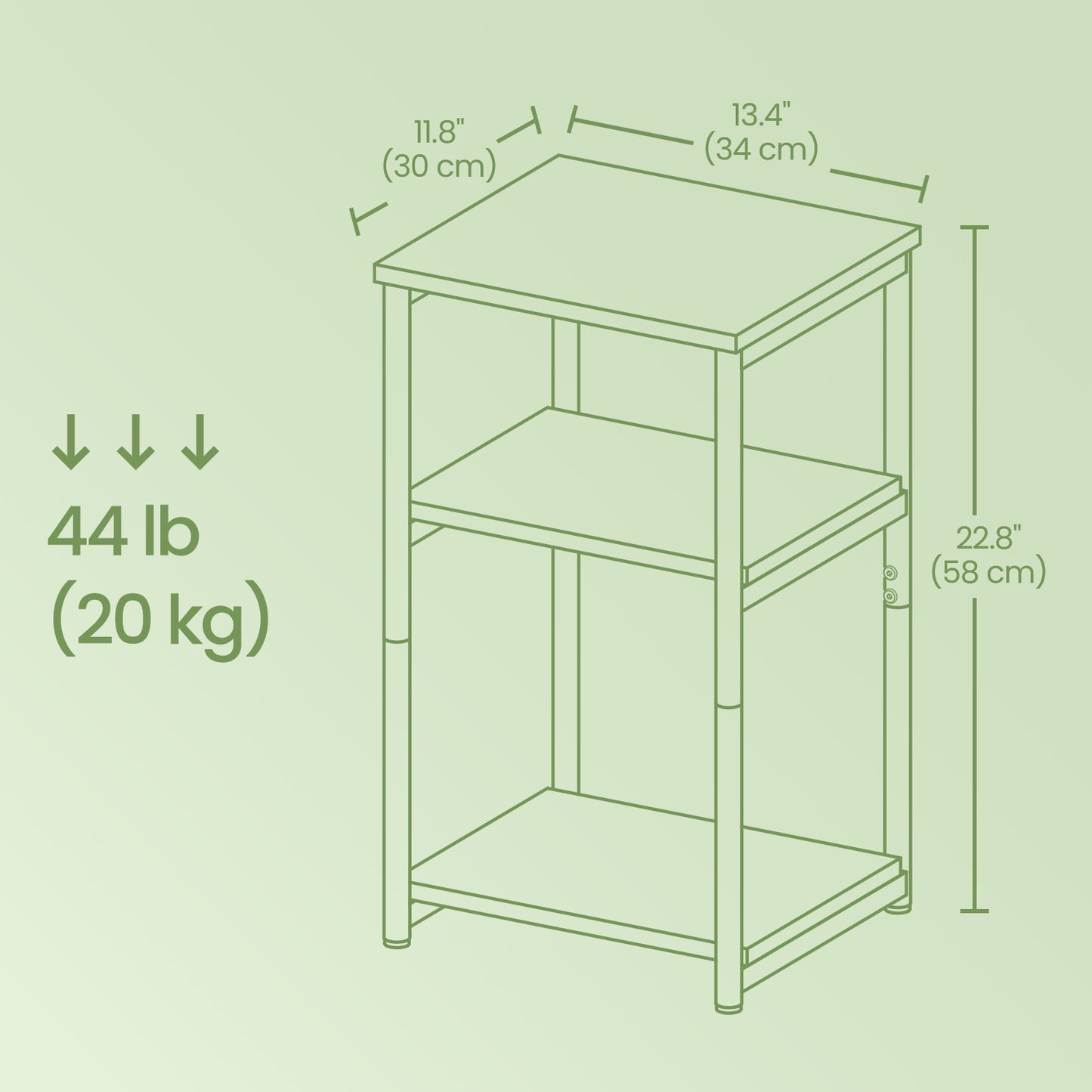 Small End Table with 3-Tier Storage, Industrial Tall Nightstand for Living Room, Bedroom, Office, White
