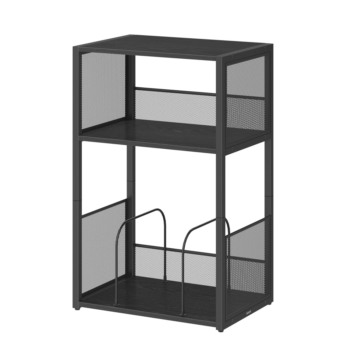 LEDREM Record Player Stand with 3-Tier Vinyl Storage, Traditional Basic End Table, 16.9 x 11.8 x 27.1 inches, Black