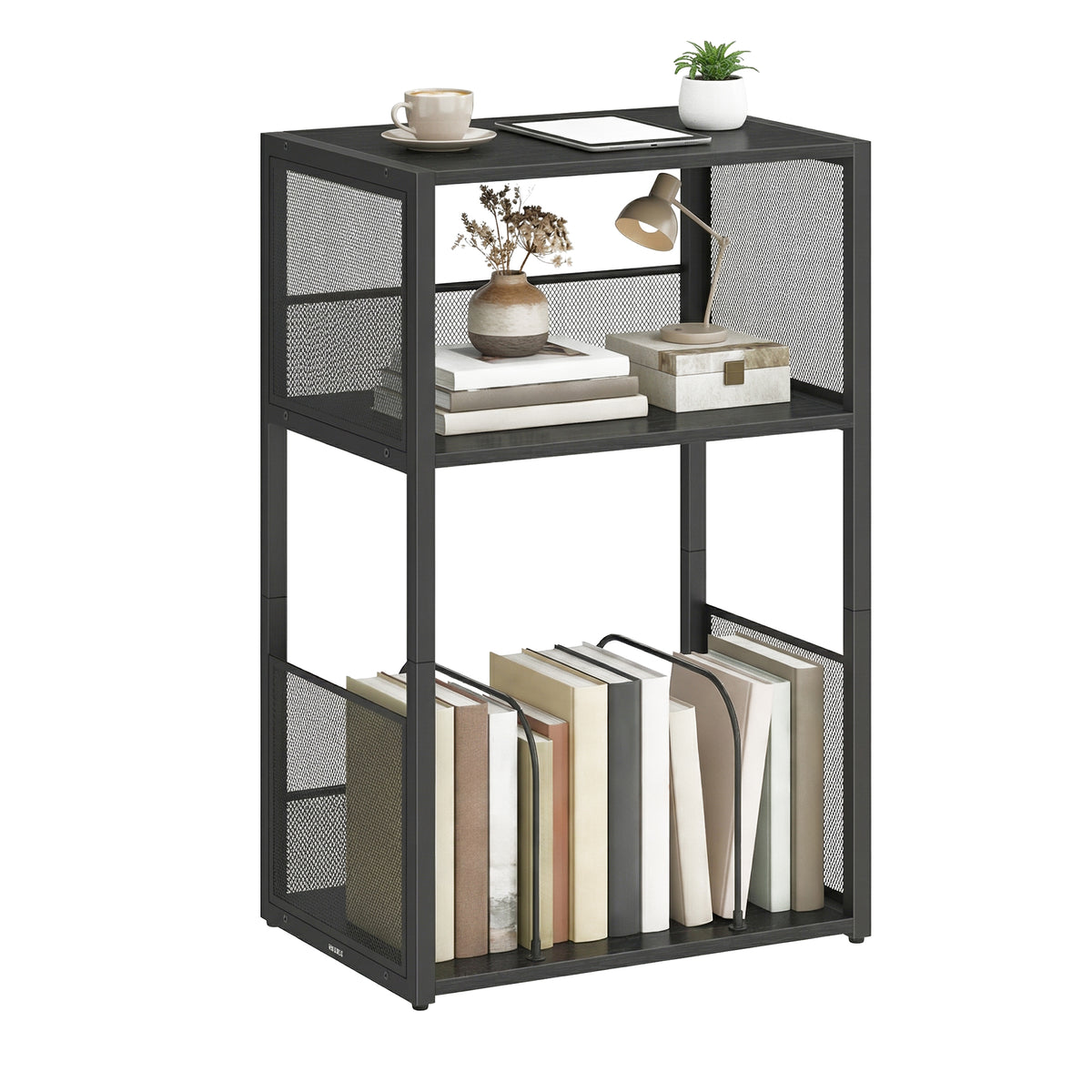 LEDREM Record Player Stand with 3-Tier Vinyl Storage, Traditional Basic End Table, 16.9 x 11.8 x 27.1 inches, Black
