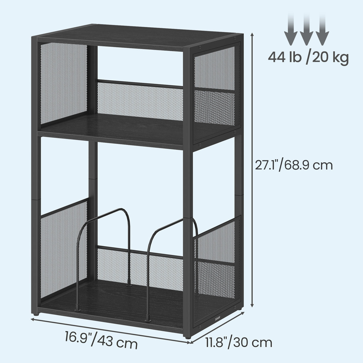 LEDREM Record Player Stand with 3-Tier Vinyl Storage, Traditional Basic End Table, 16.9 x 11.8 x 27.1 inches, Black