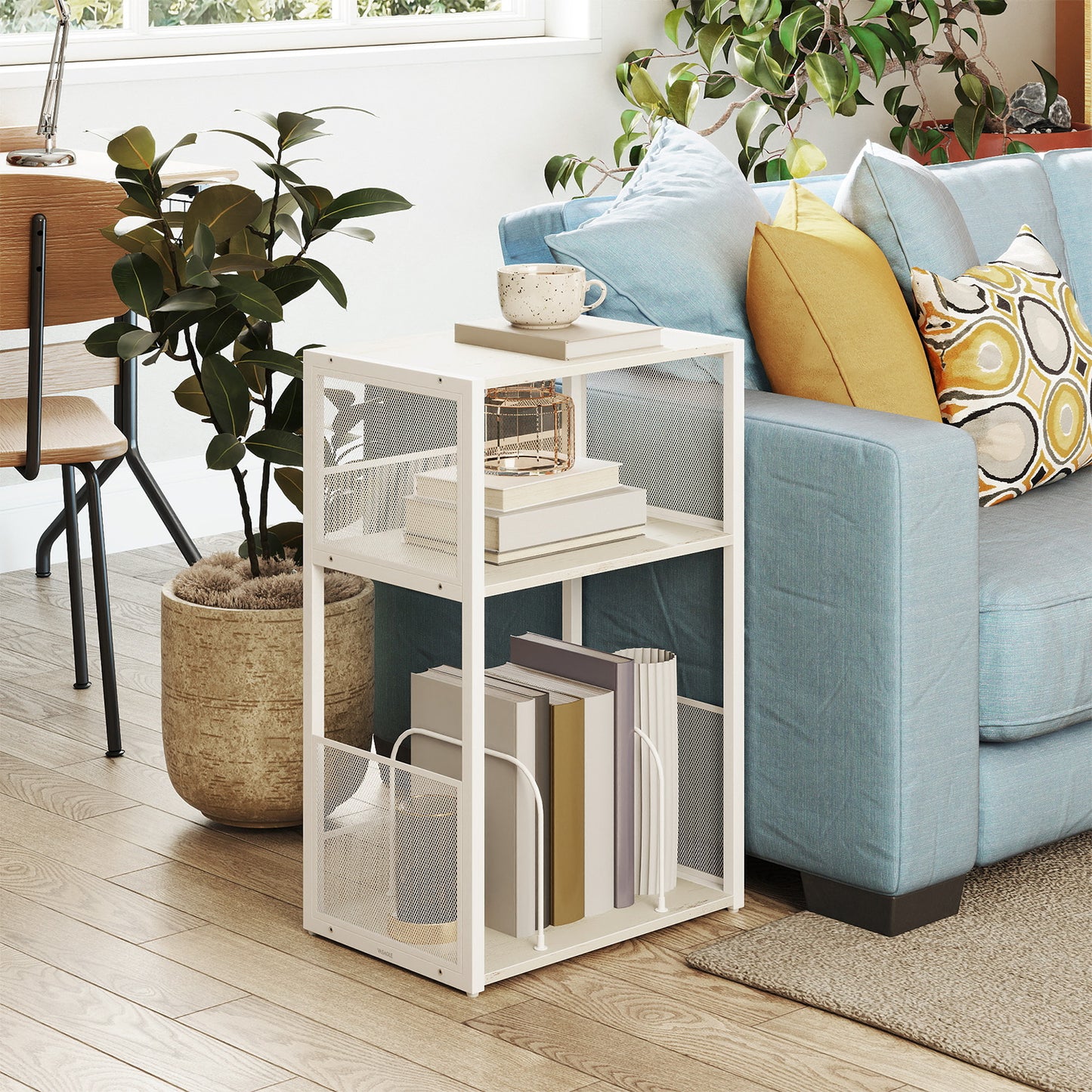 3-Tier Record Player Stand, Vinyl Record Storage for up to 100 Albums, Side End Table for Living Room and Bedroom, Rustic White
