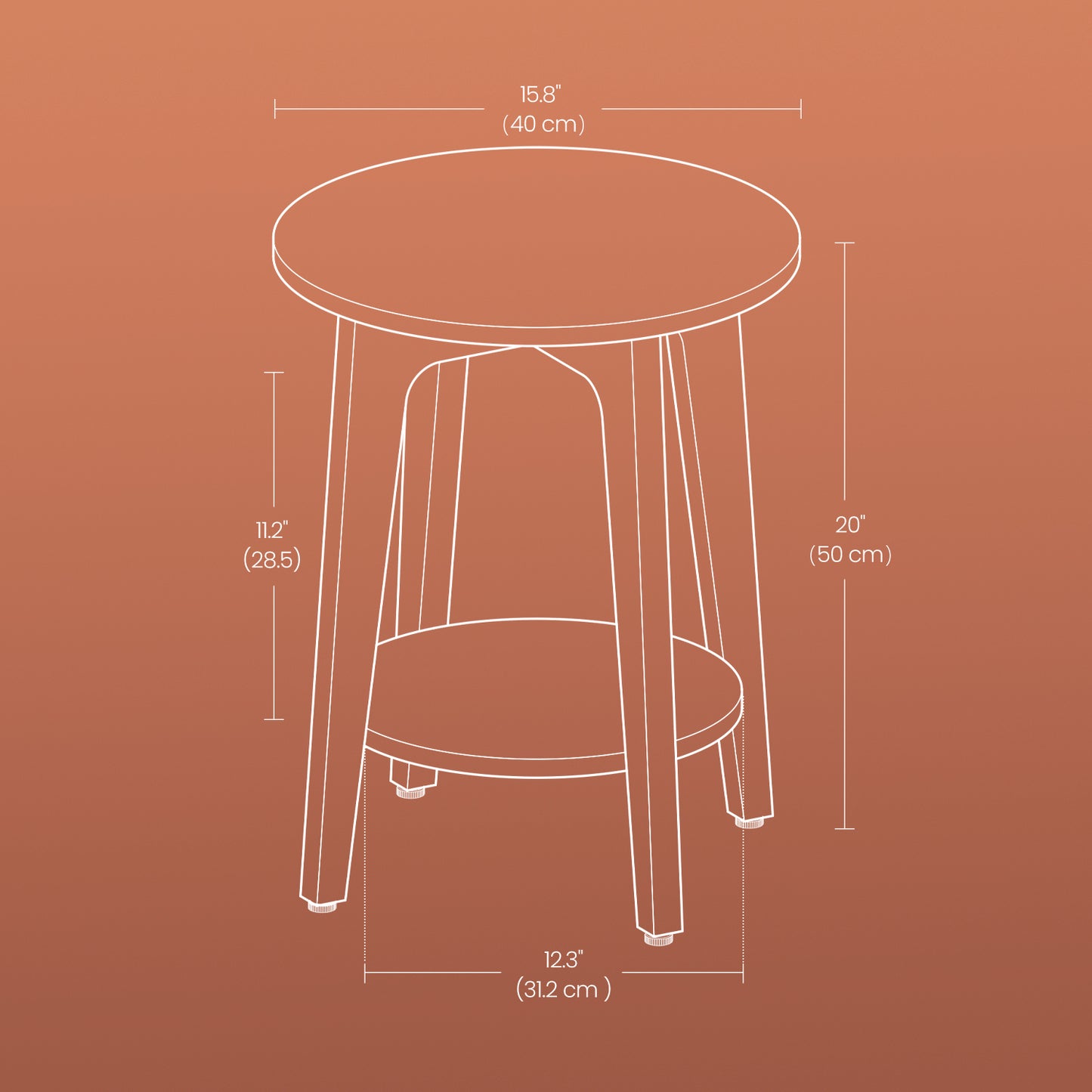 Round End Table with Lower Shelf - Modern 2-Tier Nightstand for Living Room, Bedroom, Space-Saving Design, Sturdy Particleboard, White