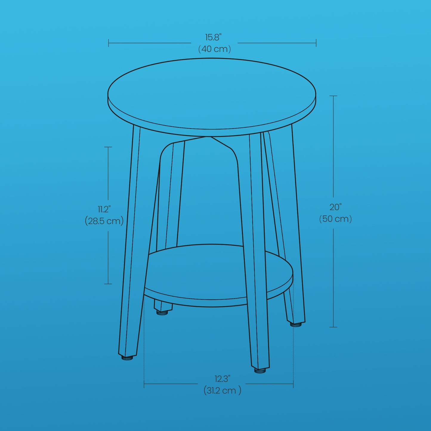 Round 2-Tier Side Table with Lower Shelf, End Table for Small Spaces, Holds 198lb, Quick Assembly, Living Room, Bedroom, Rustic Walnut