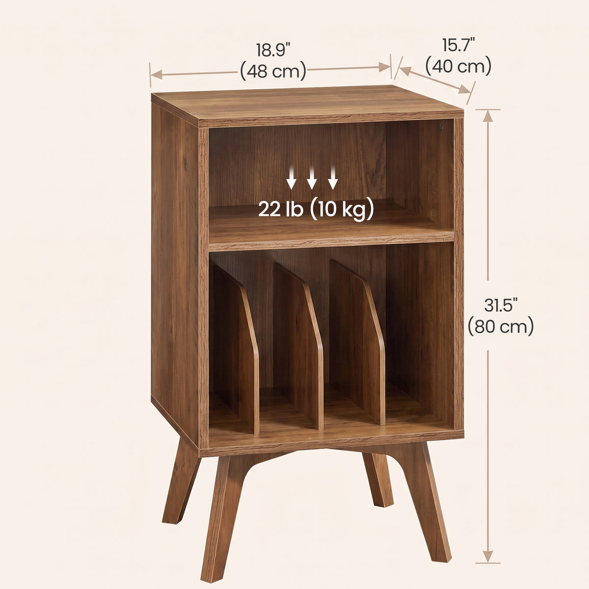 Record Player Stand, Mid-Century Vinyl Storage Side Table Holds 160 Albums, 18.9 x 15.7 x 31.5 inches, Honey Brown
