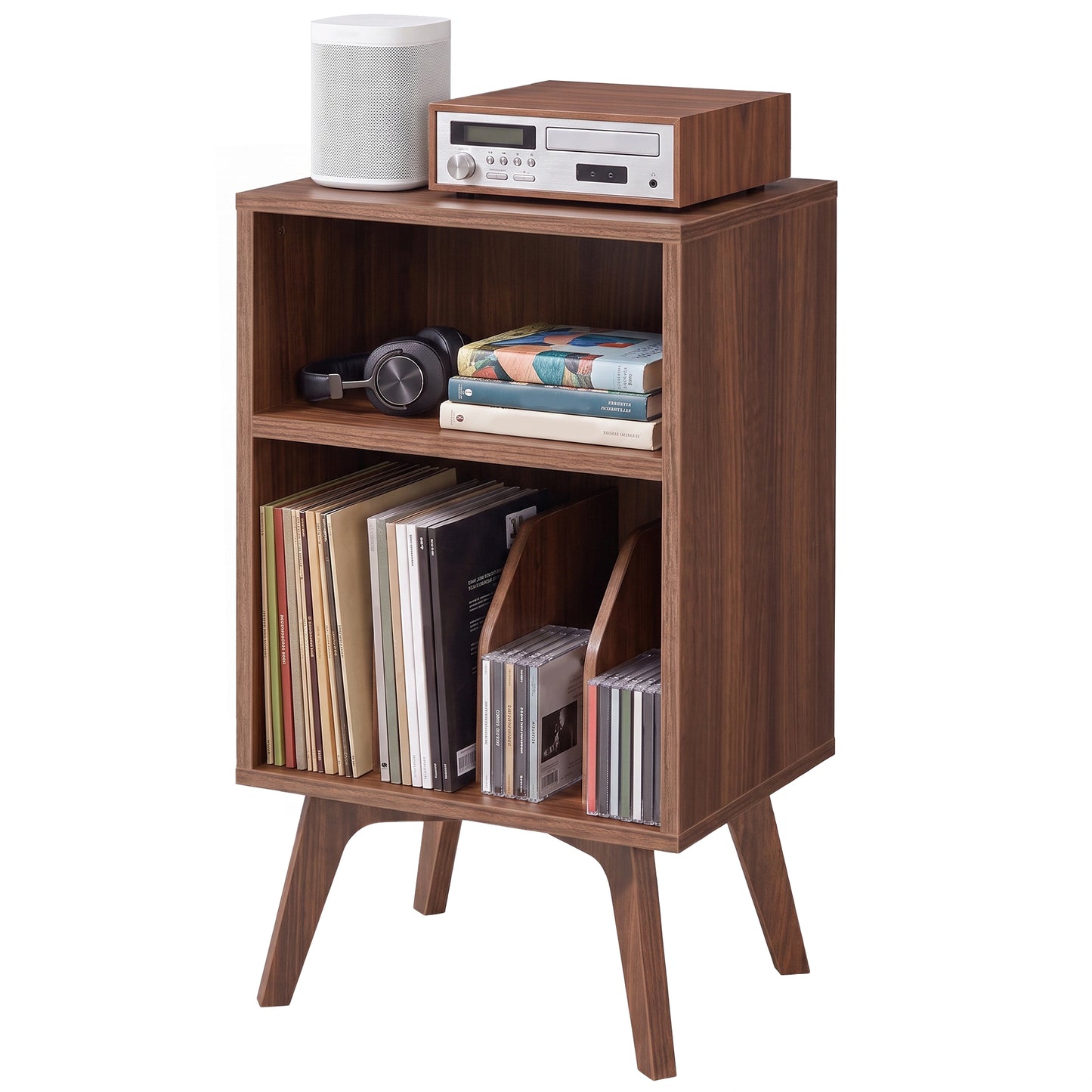 Record Player Stand, Mid-Century Vinyl Storage Side Table Holds 160 Albums, 18.9 x 15.7 x 31.5 inches, Chestnut Brown