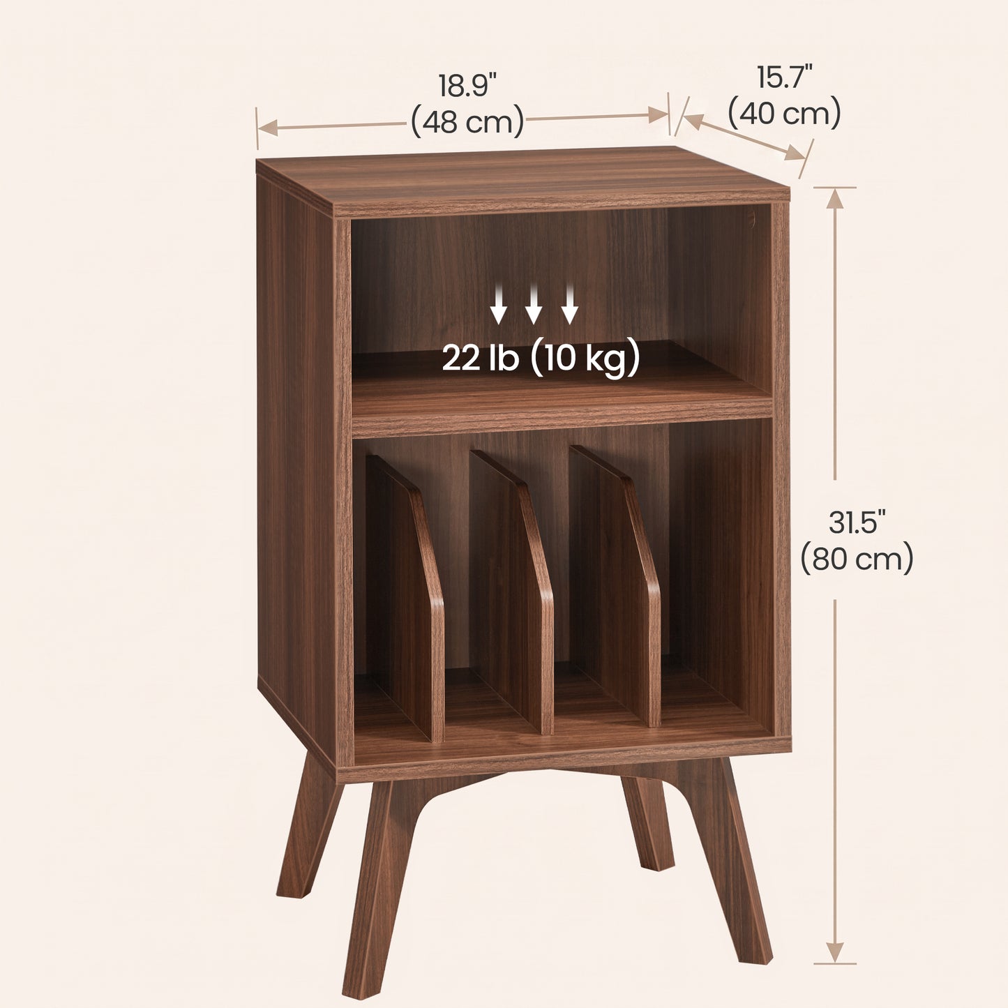 Record Player Stand, Mid-Century Vinyl Storage Side Table Holds 160 Albums, 18.9 x 15.7 x 31.5 inches, Chestnut Brown