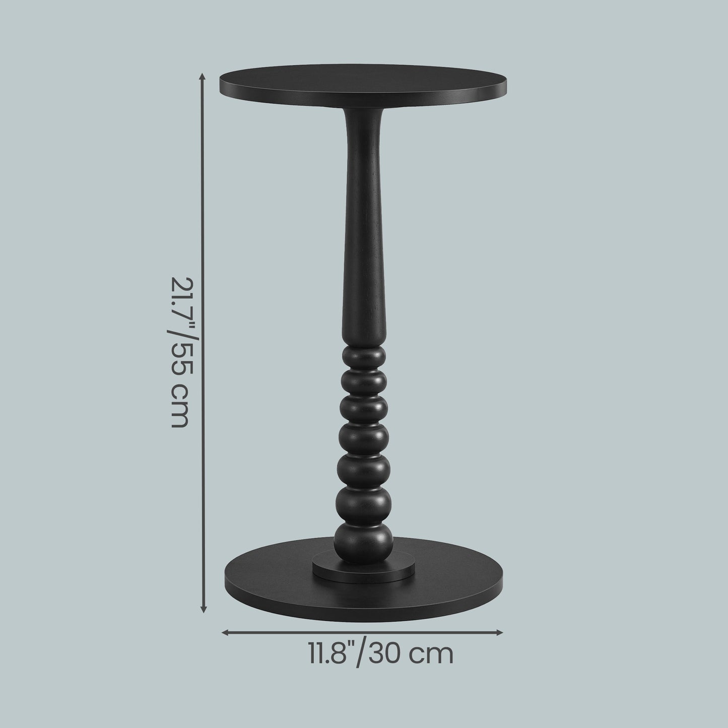 Round Side Table with Solid Wood Leg, Mid-Century Modern Accent Nightstand for Living Room, Bedroom, 11.8 x 21.7 Inches, Ink Black