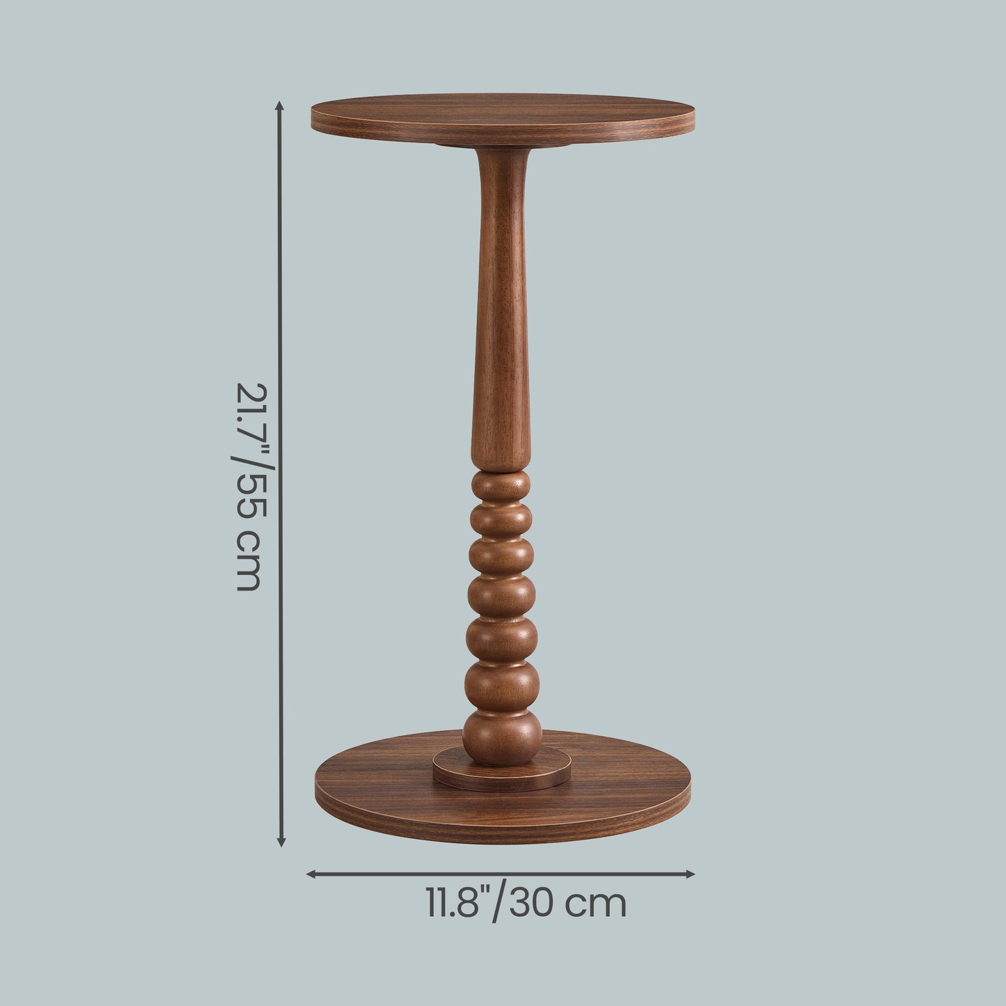 Round Side Table for Small Spaces, Solid Wood Leg Mid-Century Modern End Table for Living Room and Bedroom, Chestnut Walnut