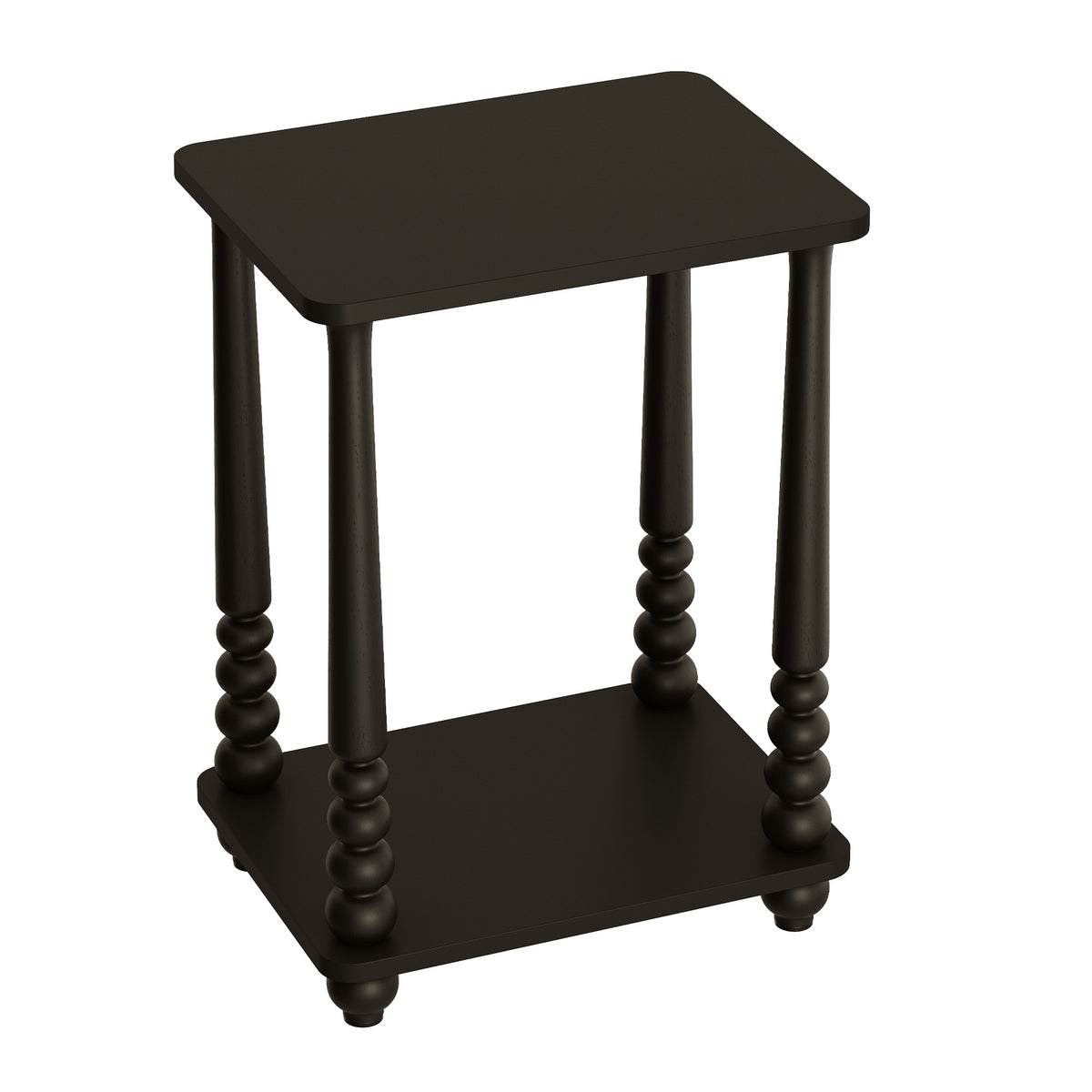Nightstand with Shelf, Rectangular End Table, Solid Wood Legs, Mid-Century for Bedroom or Living Room, Black
