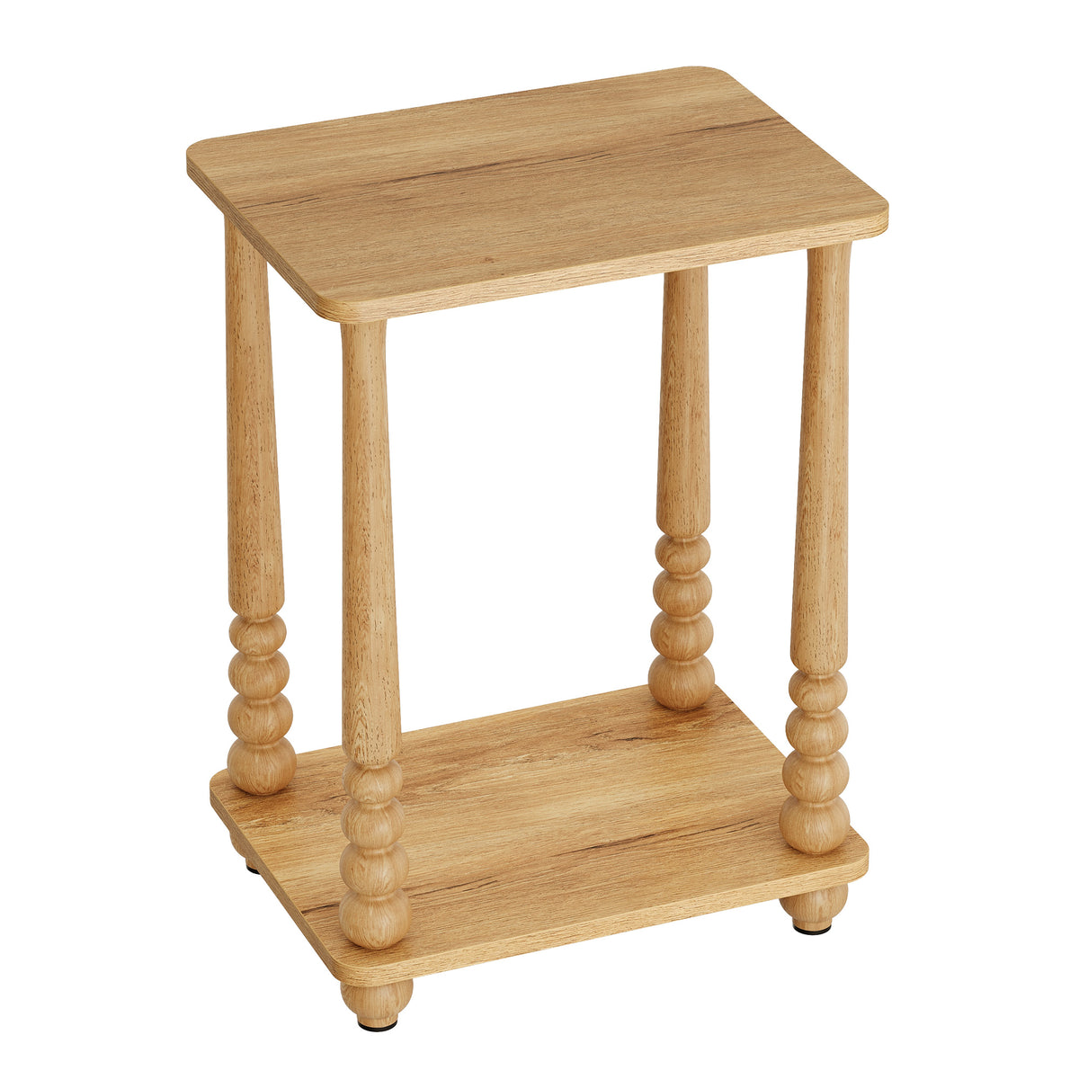 Nightstand with Shelf, Rectangular End Table, Solid Wood Legs, Mid-Century for Bedroom or Living Room, Light Brown