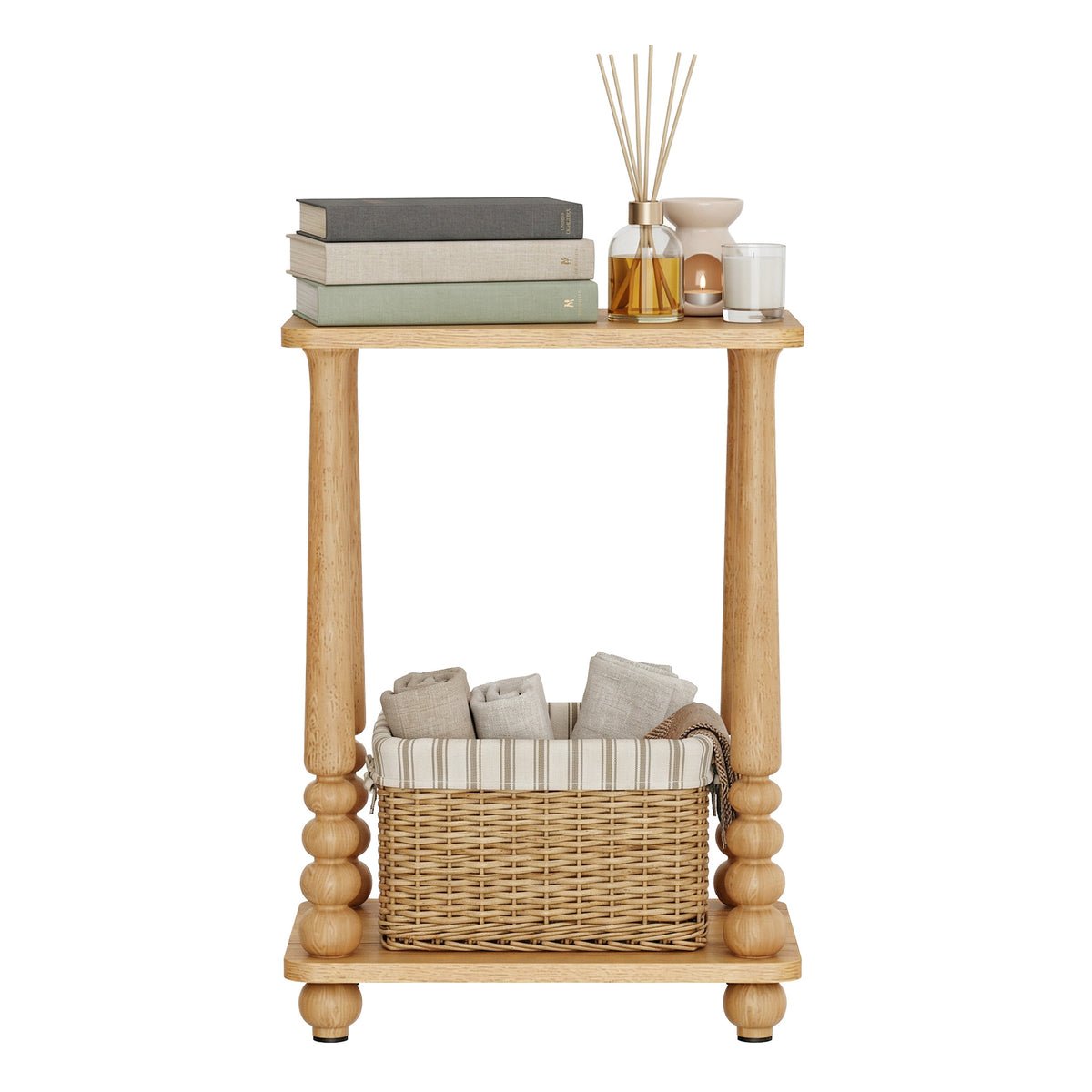 Nightstand with Shelf, Rectangular End Table, Solid Wood Legs, Mid-Century for Bedroom or Living Room, Light Brown