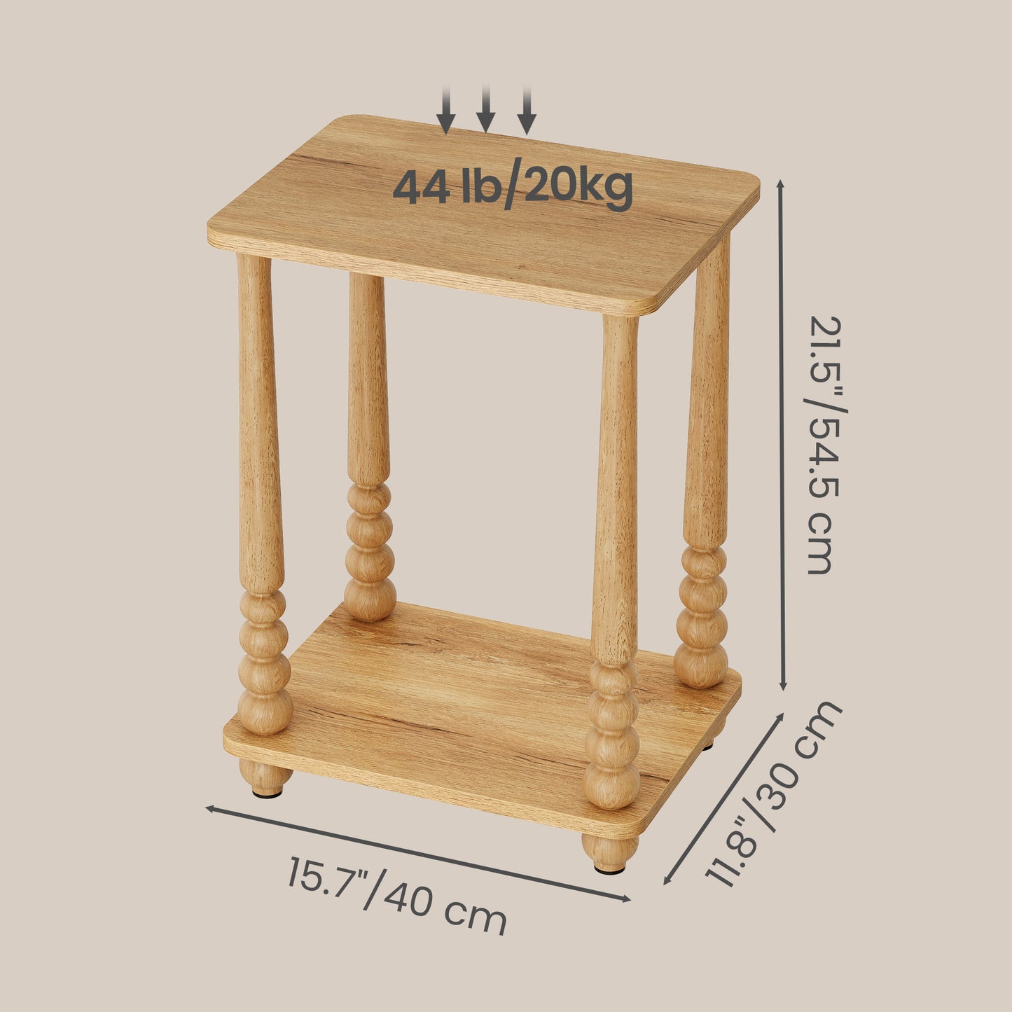 Nightstand with Shelf, Rectangular End Table, Solid Wood Legs, Mid-Century for Bedroom or Living Room, Light Brown