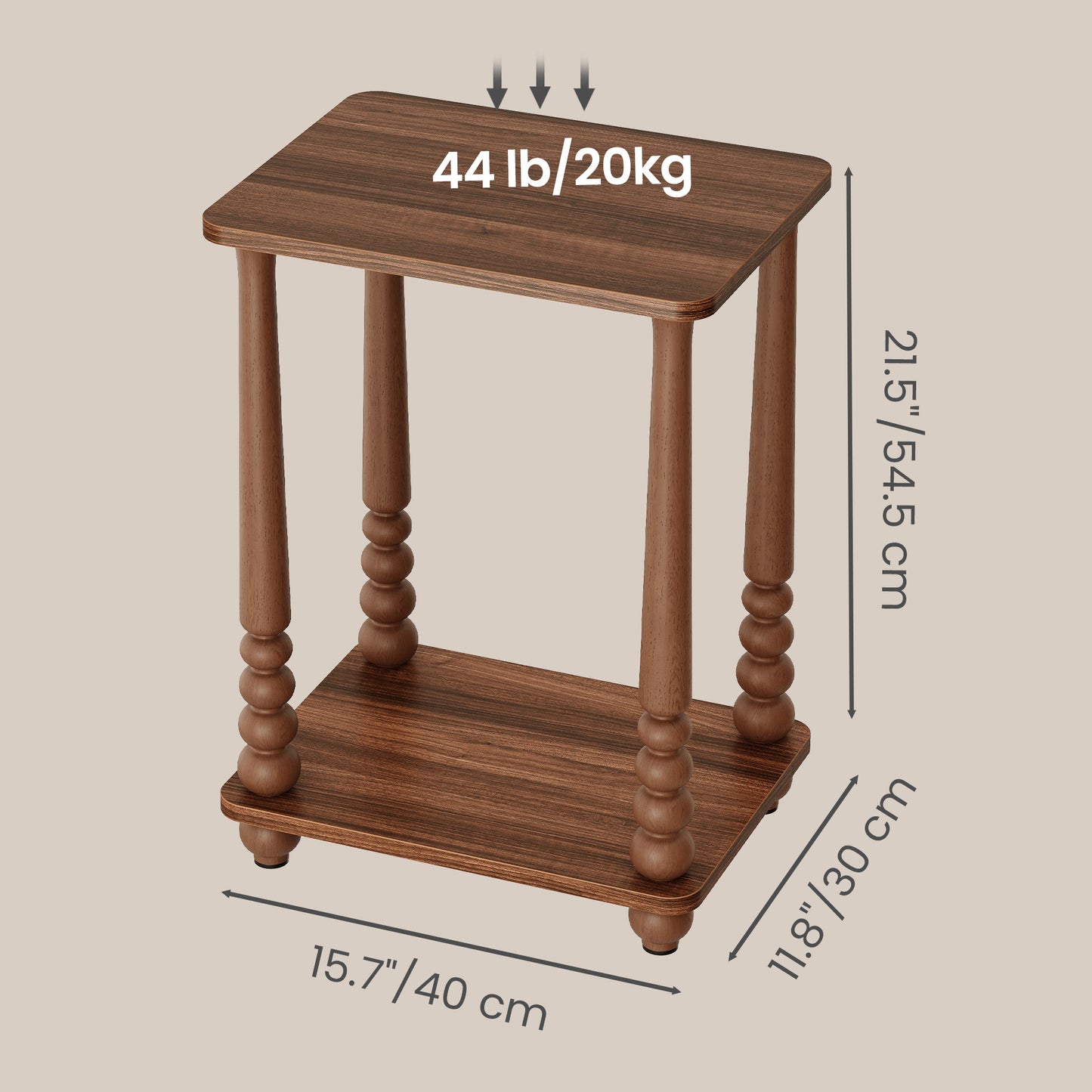 Side Table, Accent Nightstand for Small Spaces, Rectangular End Table with Shelf & Solid Wood Legs, Mid-Century Modern, Chestnut Walnut