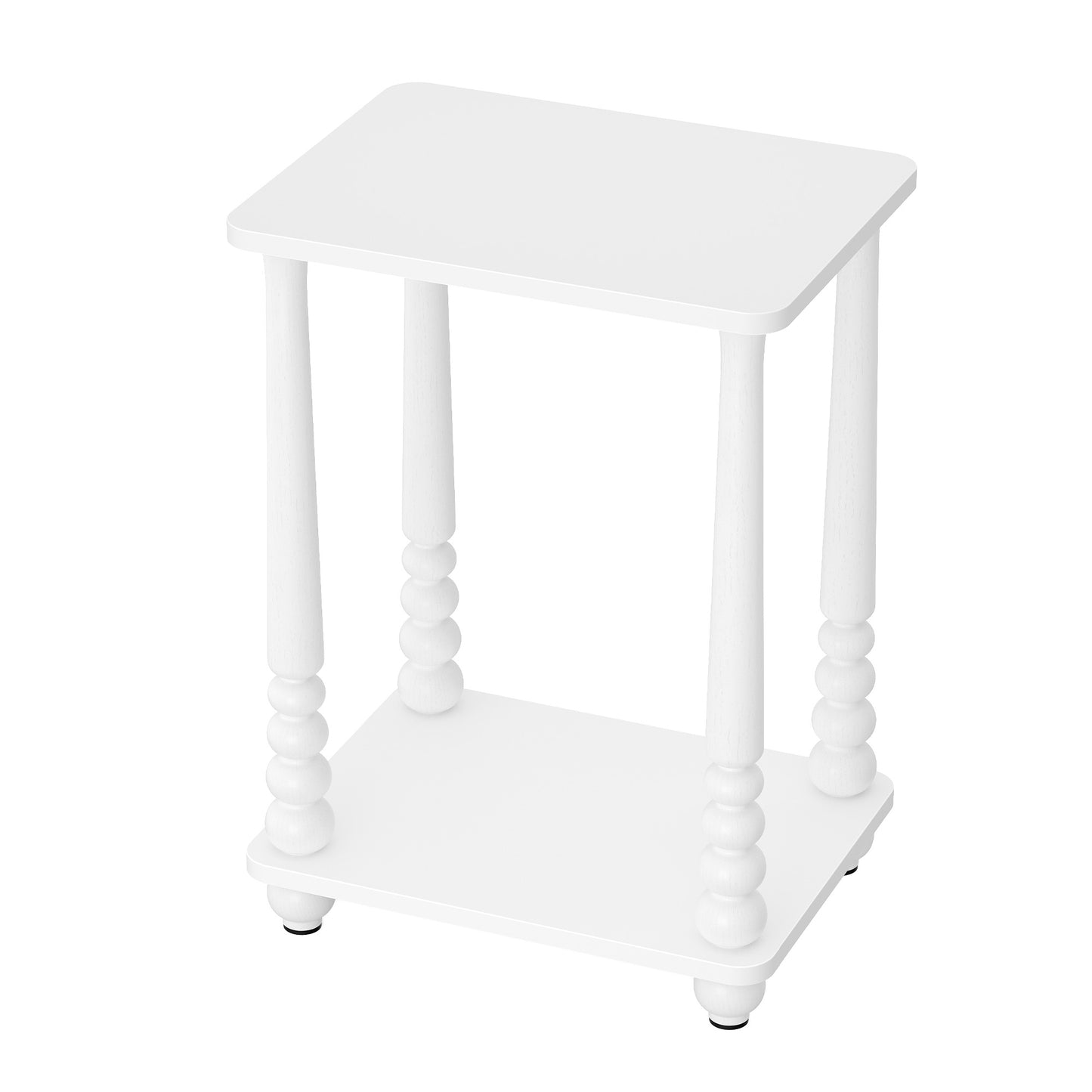 Nightstand with Shelf, Rectangular End Table, Solid Wood Legs, Mid-Century for Bedroom or Living Room, White