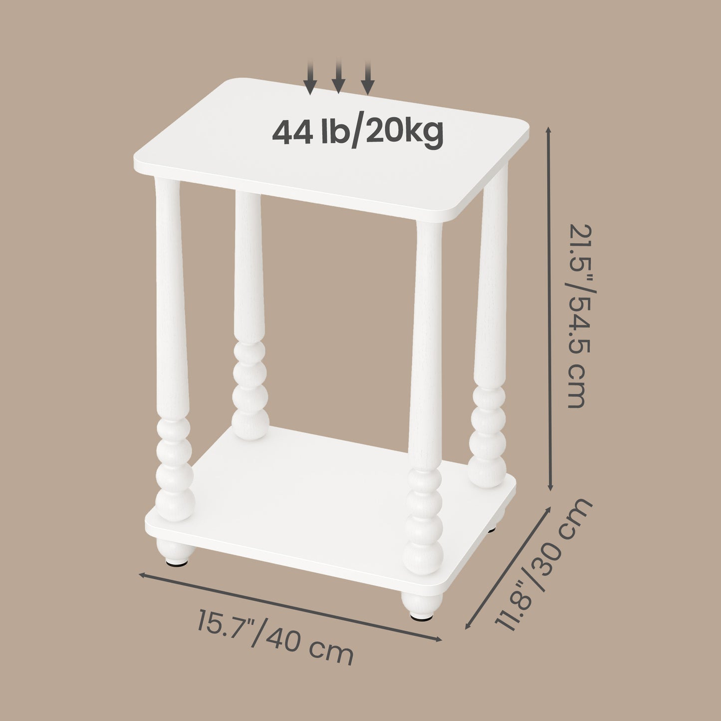 Nightstand with Shelf, Rectangular End Table, Solid Wood Legs, Mid-Century for Bedroom or Living Room, White