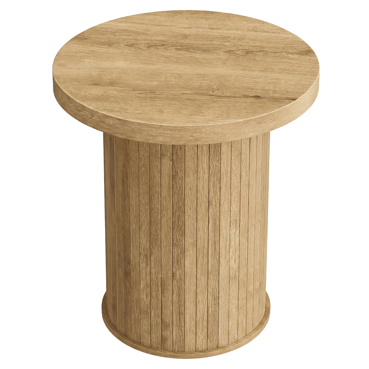 Tambour Round Side Table, Nightstand, Bedside Table for Small Spaces, Easy Assembly, for Living Room, Bedroom, Brown