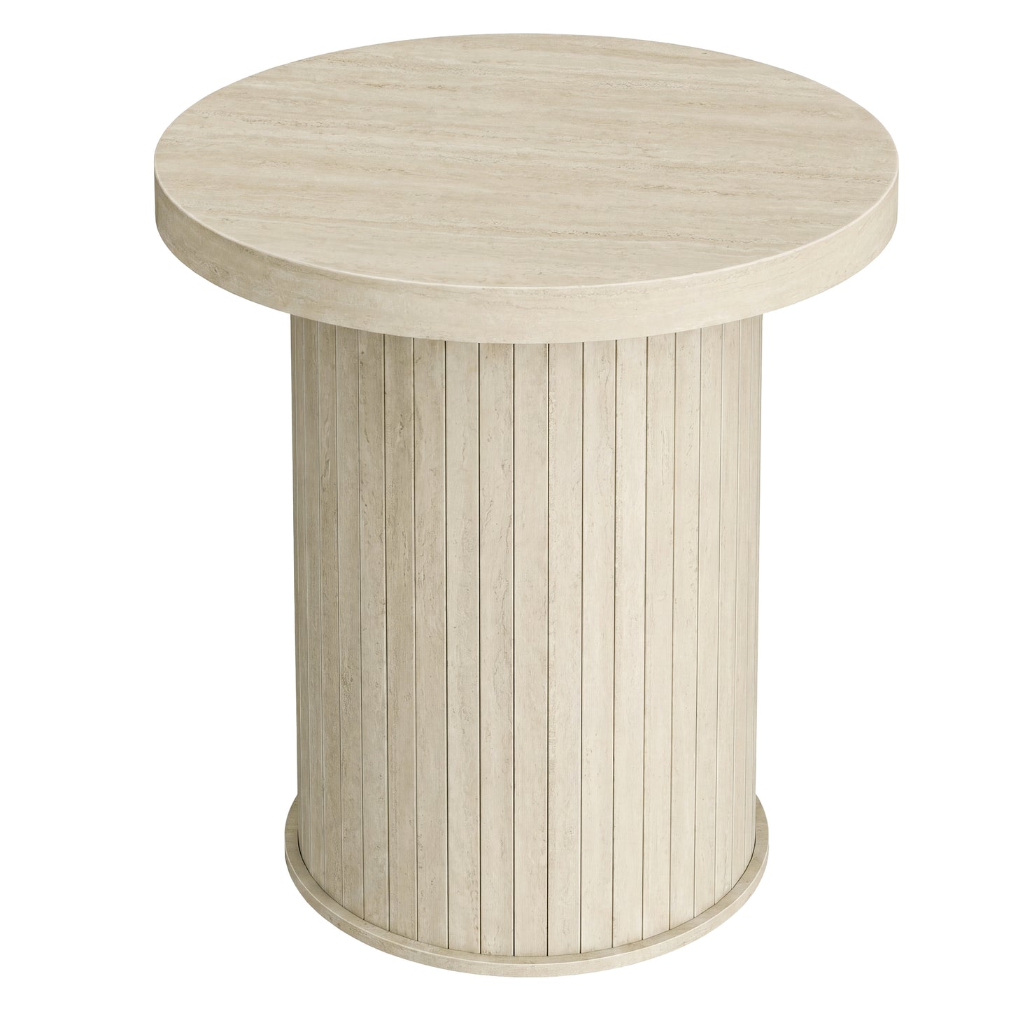 Tambour Round Side Table, Nightstand, Bedside Table for Small Spaces, Easy Assembly, for Living Room, Bedroom, Beige