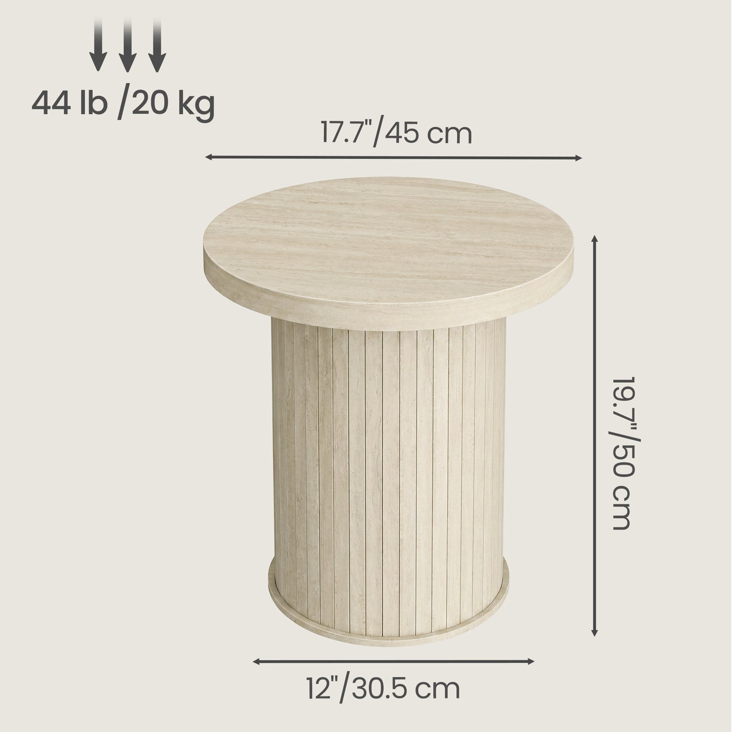 Tambour Round Side Table, Nightstand, Bedside Table for Small Spaces, Easy Assembly, for Living Room, Bedroom, Beige