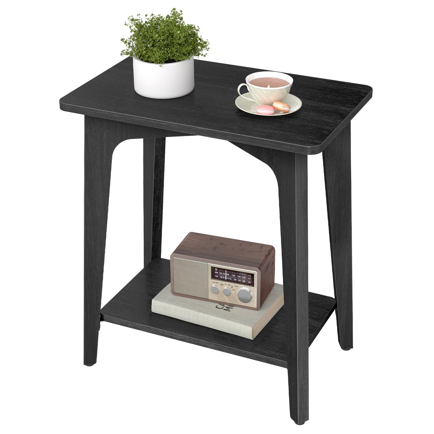 2-Tier Side Table, Small Rectangular End Table, Nightstand with Tapered Legs, Curved Transitions, for Small Spaces, Charcoal Gray