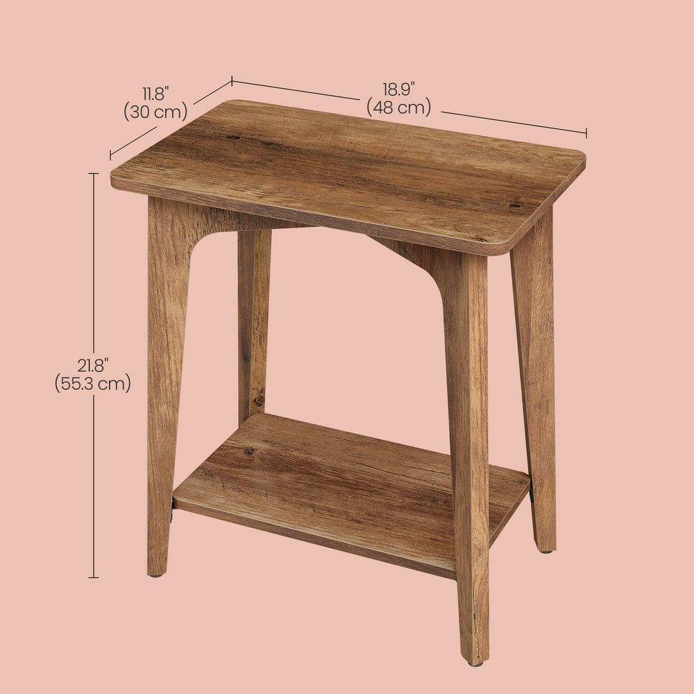 Side Table, 2-Tier Small Rectangular End Table with Lower Shelf & Tapered Legs, Mid-Century Modern Nightstand for Living Room Bedroom, Honey Brown