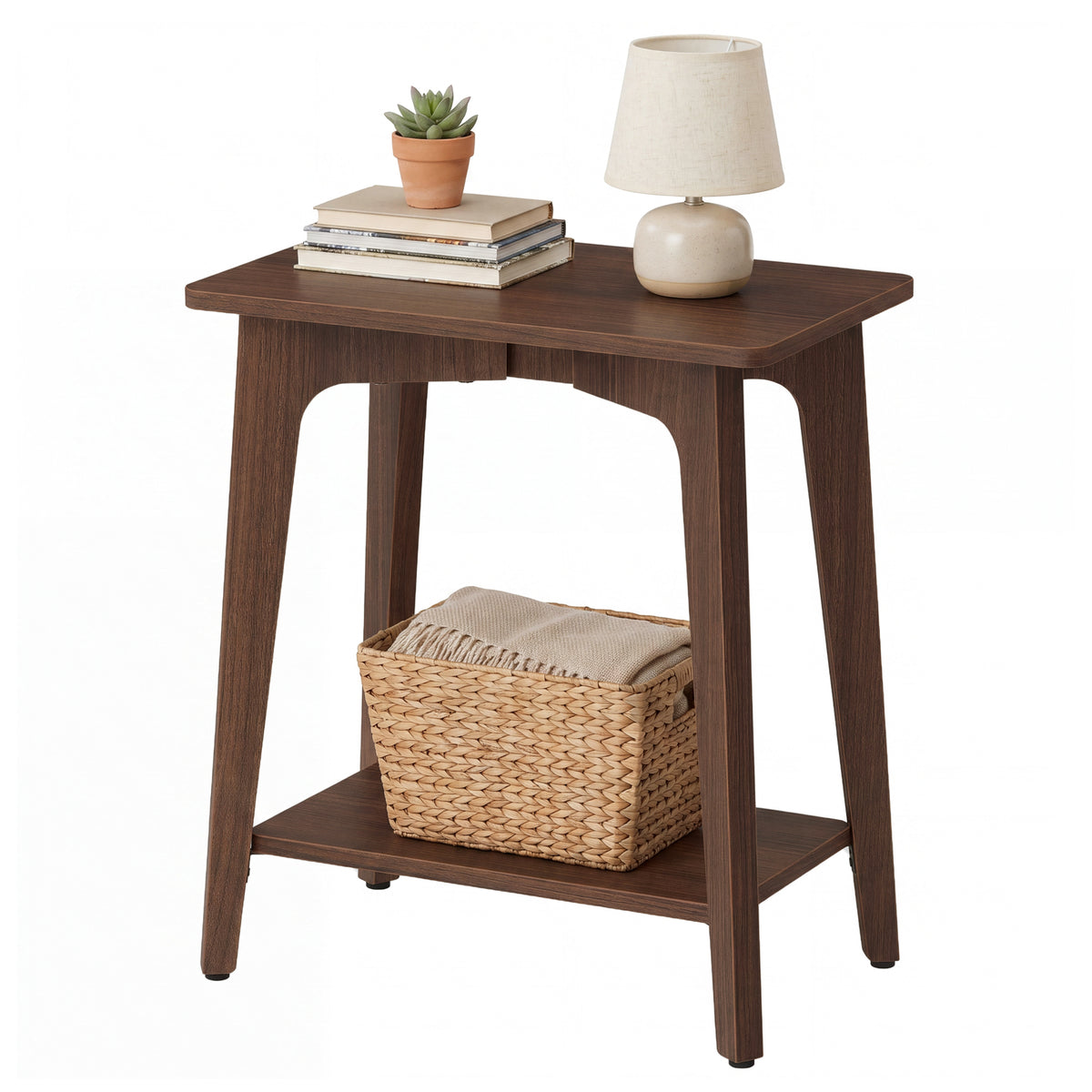 LEDREM End Table 2-Tier Mid-Century Modern Nightstand 18.9 x 11.8 x 21.8 Inches Walnut