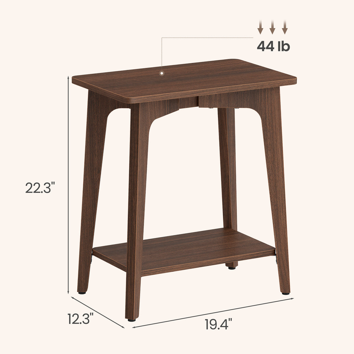 LEDREM End Table 2-Tier Mid-Century Modern Nightstand 18.9 x 11.8 x 21.8 Inches Walnut