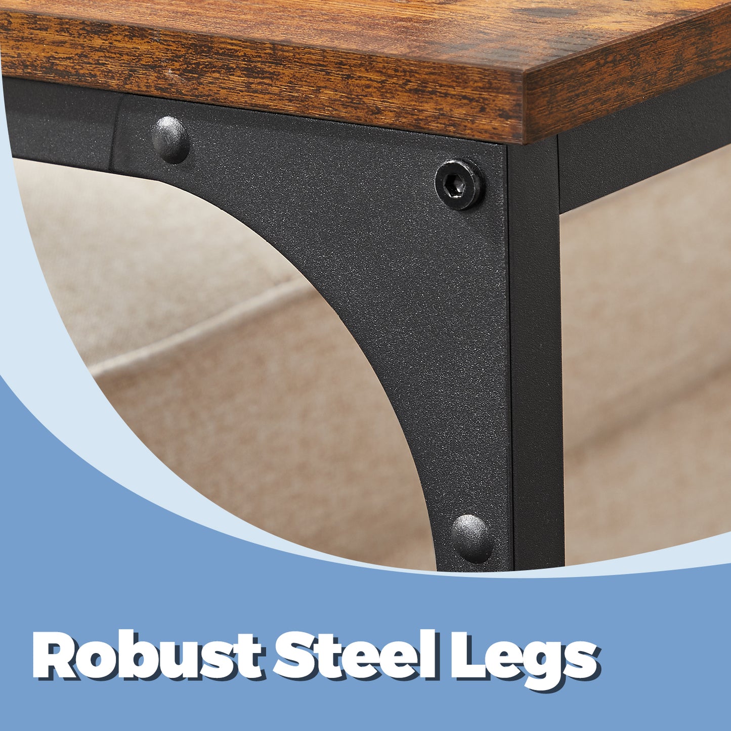 C-Shaped End Table - Slim Sofa Side Table with Metal Frame, Space-Saving Bedside Table for Living Room & Bedroom, Rustic Brown