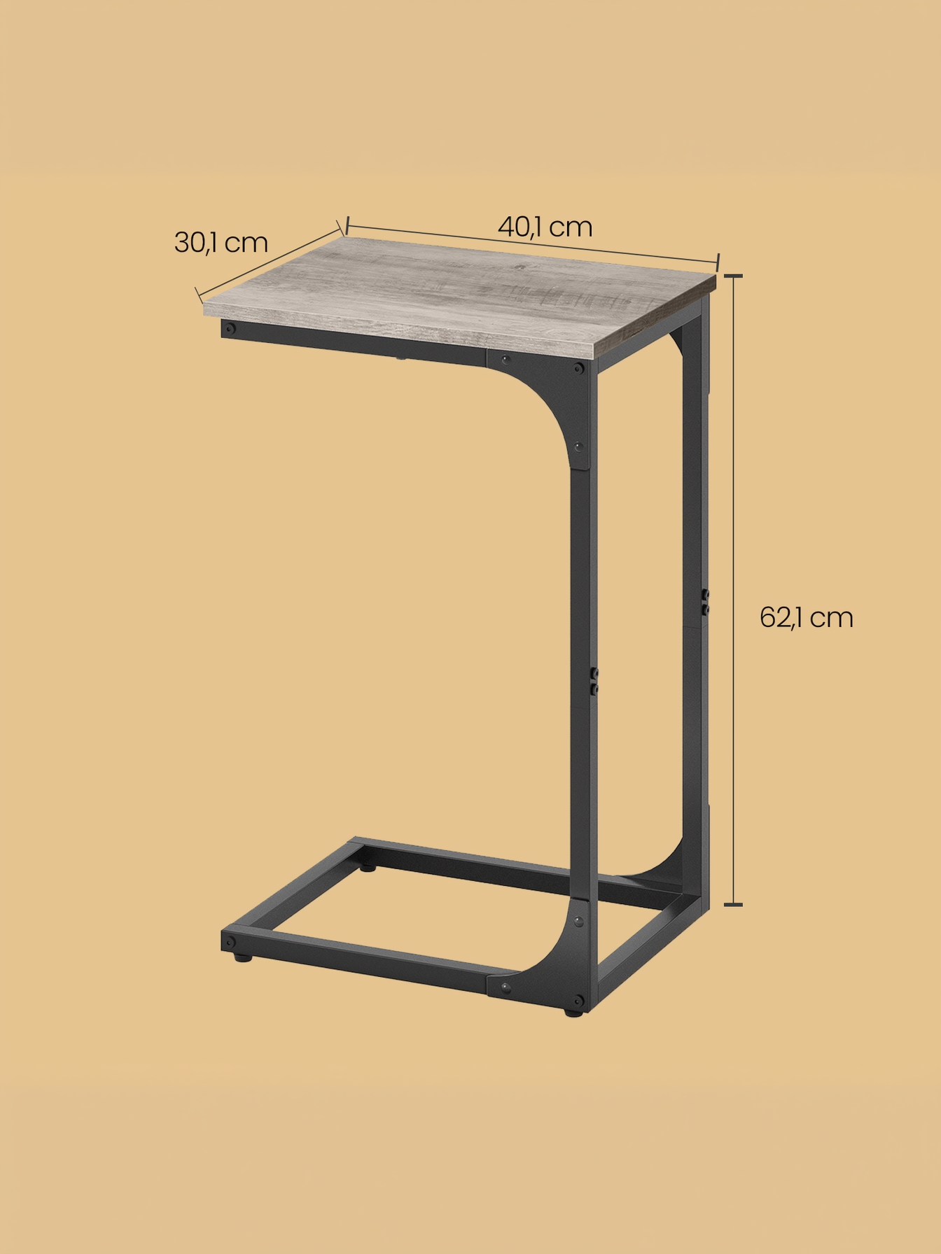 C-Shaped End Table for Sofa and Bed, Small Side Table with Metal Frame for Living Room and Bedroom, Greige and Black