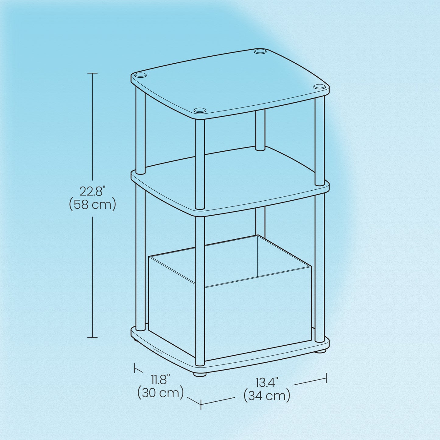 3-Tier Storage End Table with Fabric Basket, Tool-Free Assembly Nightstand for Bedroom & Living Room, Space-Saving Modern Design, White
