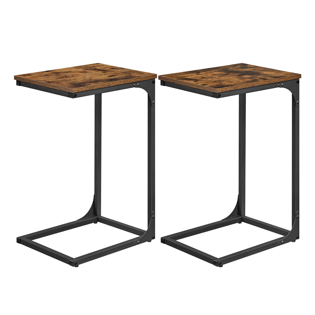 Set of 2 C-Shaped End Tables, Slim Side Tables for Couch Sofa with 24.4 Inch Height, Rustic Brown and Black