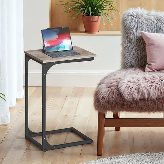 2-Pack C-Shaped End Tables - Slim Sofa Side Tables, 24.4" Height, Sturdy Metal Frame, Greige and Black