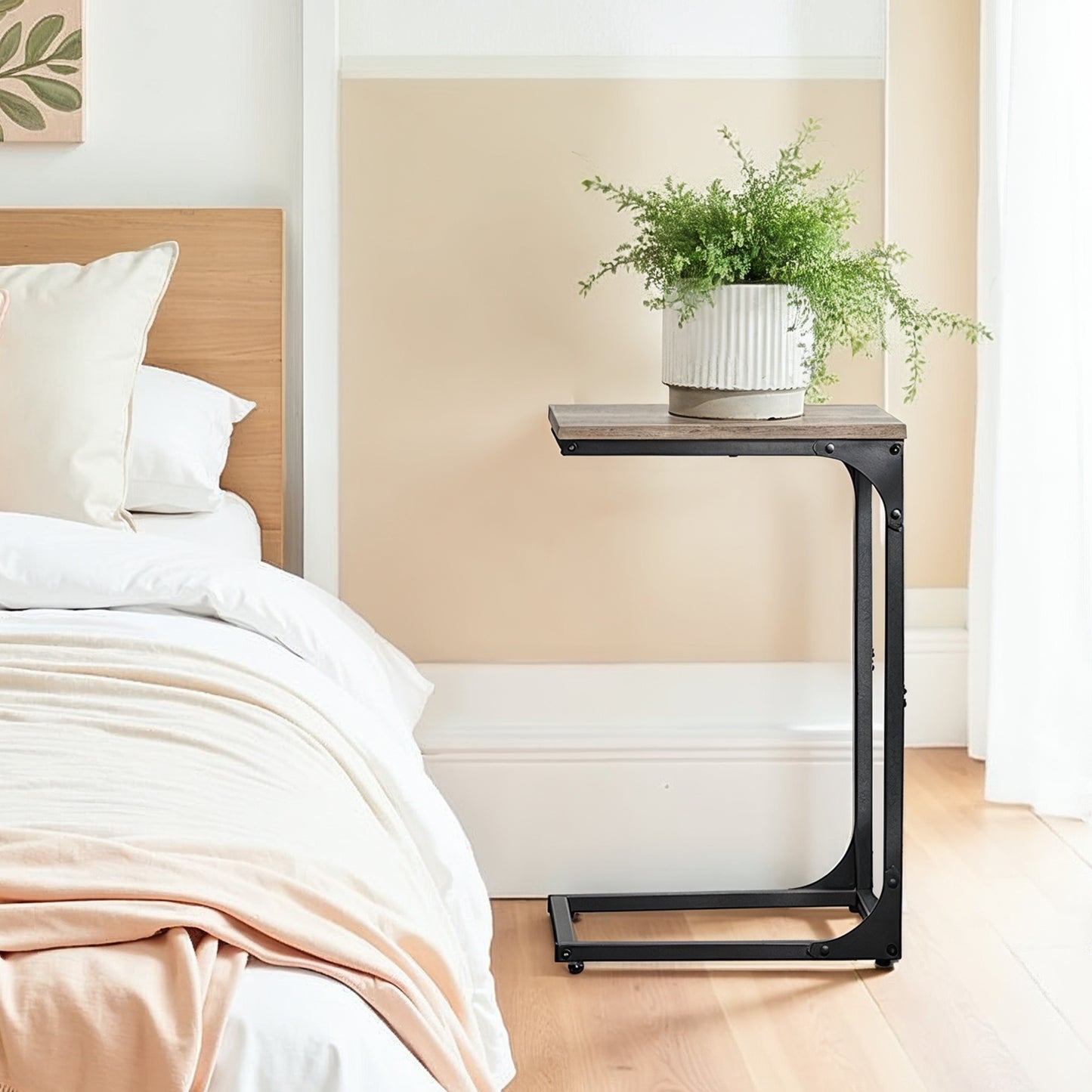 2-Pack C-Shaped End Tables - Slim Sofa Side Tables, 24.4" Height, Sturdy Metal Frame, Greige and Black