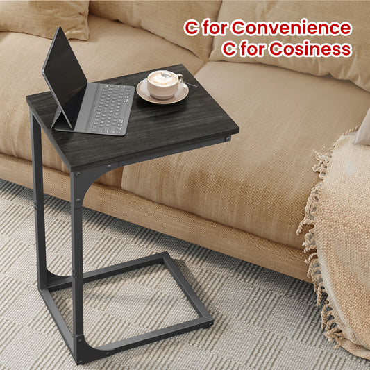 2-Pack C-Shaped End Tables - Slim Sofa Side Tables, 24.4" Height, Steel Frame, Ebonized Oak and Black